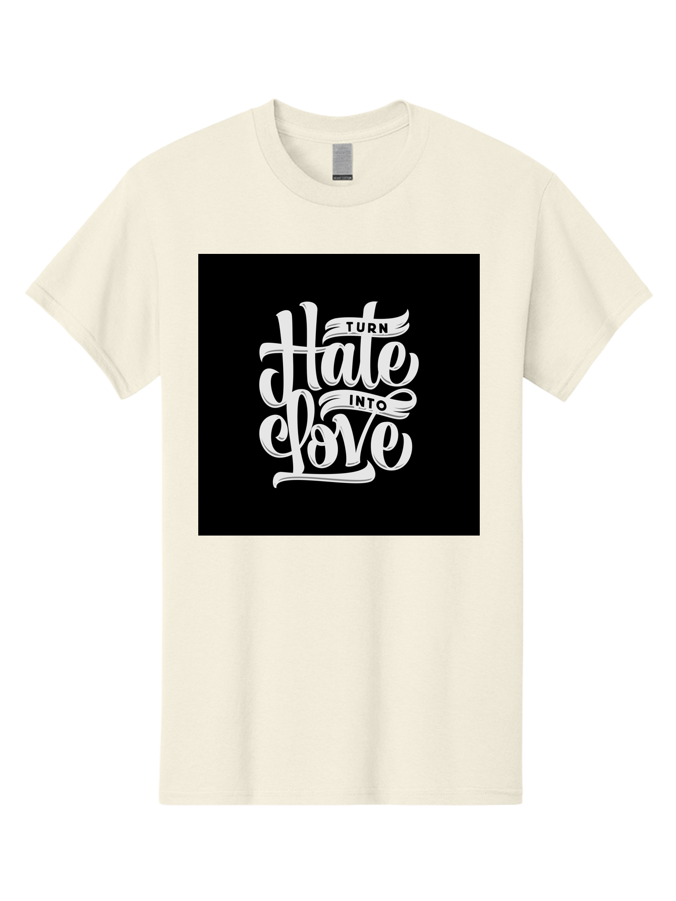 Turn-Hate-Into-Love Men'S Graphic Tee, 100% Cotton, Comfortable Casual Summer Wear, Machine Washable, Inspirational Quotes, Motivational Sayings, Positive Affirmations, Kindness Messages, Peace Signs, Emotional Support, Uplifting Words, Aab492