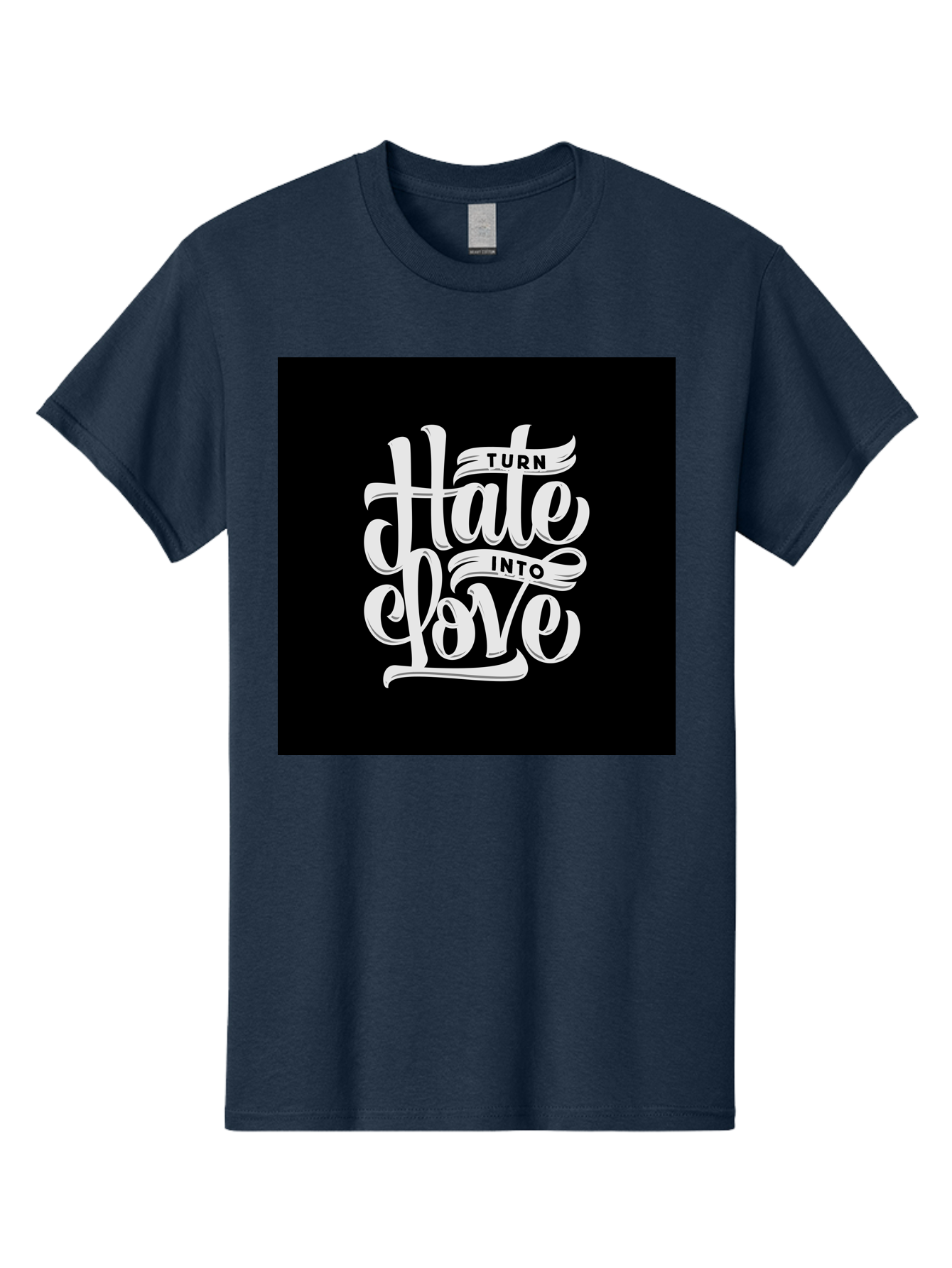 Turn-Hate-Into-Love Men'S Graphic Tee, 100% Cotton, Comfortable Casual Summer Wear, Machine Washable, Inspirational Quotes, Motivational Sayings, Positive Affirmations, Kindness Messages, Peace Signs, Emotional Support, Uplifting Words, Aab492