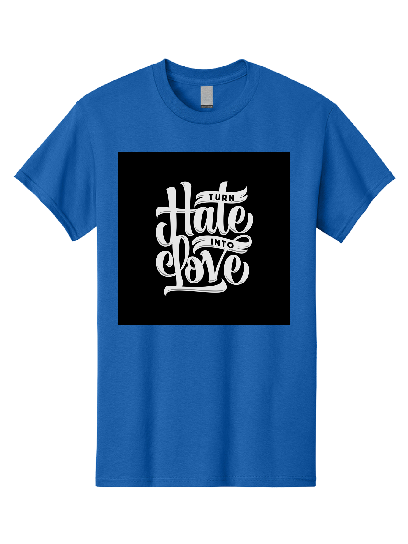 Turn-Hate-Into-Love Men'S Graphic Tee, 100% Cotton, Comfortable Casual Summer Wear, Machine Washable, Inspirational Quotes, Motivational Sayings, Positive Affirmations, Kindness Messages, Peace Signs, Emotional Support, Uplifting Words, Aab492