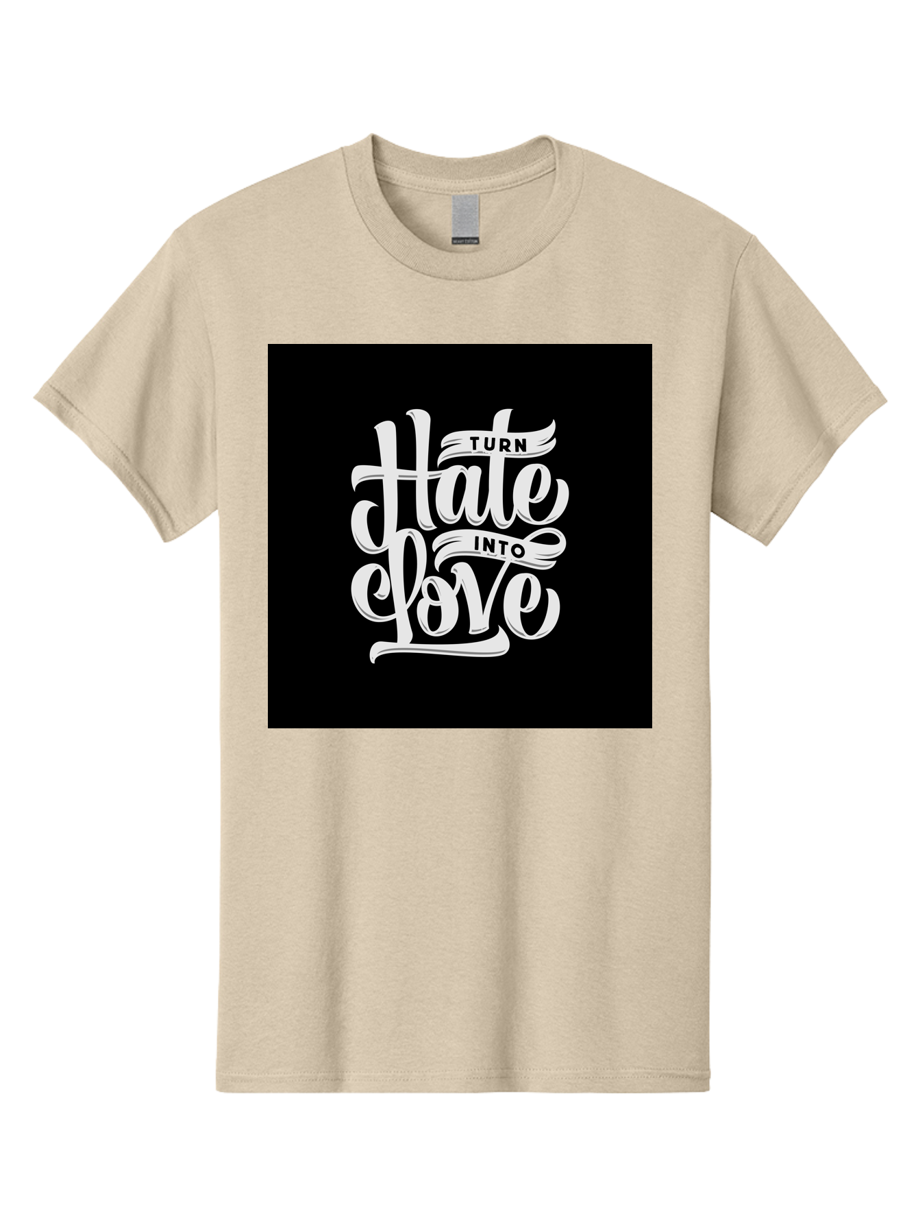 Turn-Hate-Into-Love Men'S Graphic Tee, 100% Cotton, Comfortable Casual Summer Wear, Machine Washable, Inspirational Quotes, Motivational Sayings, Positive Affirmations, Kindness Messages, Peace Signs, Emotional Support, Uplifting Words, Aab492