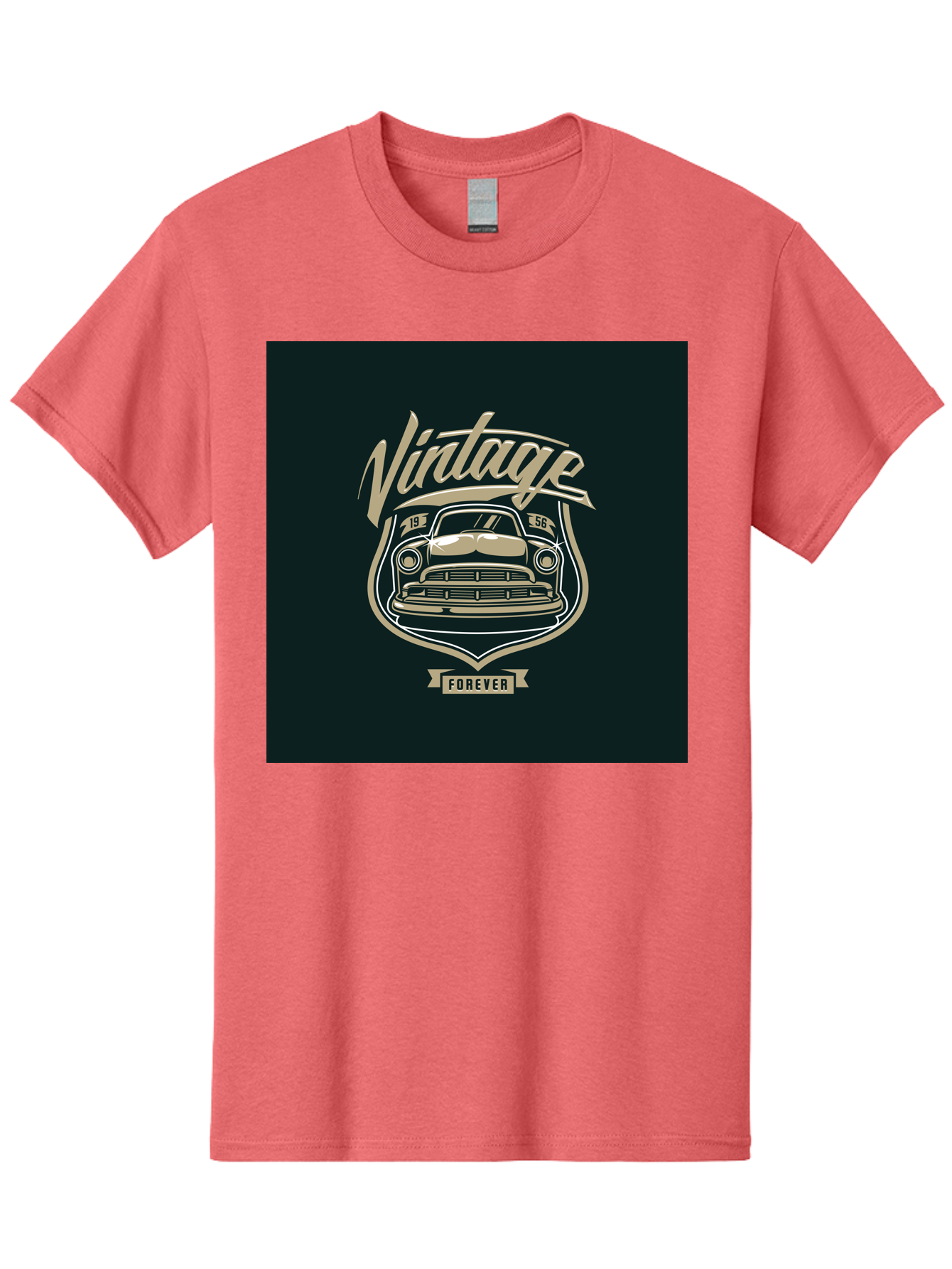 Vintage-Forever Men'S Graphic Tee, 100% Cotton, Comfortable Casual Summer Wear, Machine Washable, Vintage Car, Classic Automobile, Retro Vehicle, 1956 Model, Nostalgic Design, Vintage Forever, Vintage Car Logo, Retro Car Emblem, Aab494