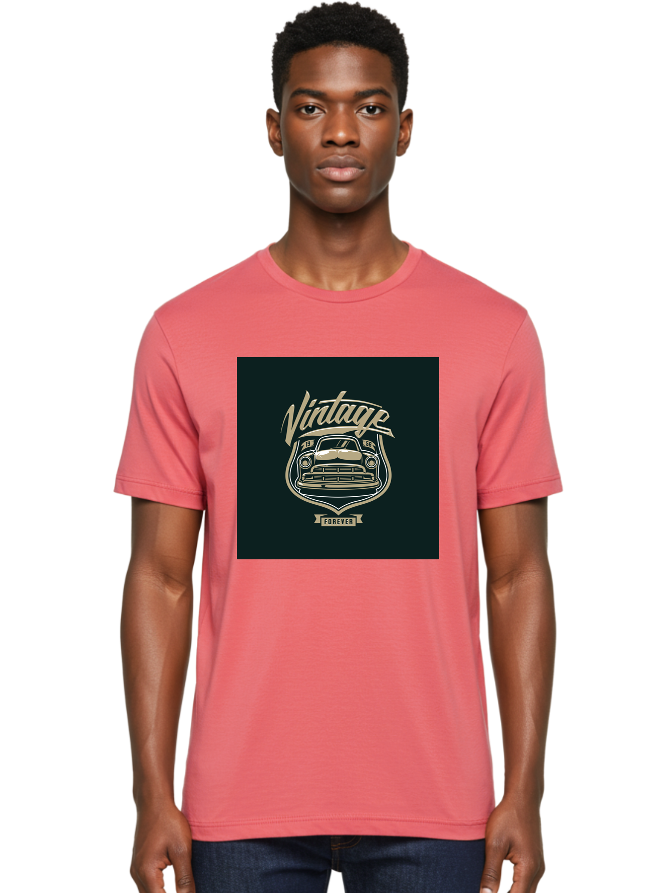 Vintage-Forever Men'S Graphic Tee, 100% Cotton, Comfortable Casual Summer Wear, Machine Washable, Vintage Car, Classic Automobile, Retro Vehicle, 1956 Model, Nostalgic Design, Vintage Forever, Vintage Car Logo, Retro Car Emblem, Aab494