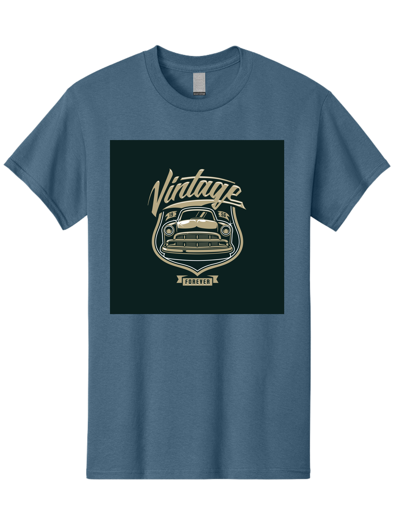Vintage-Forever Men'S Graphic Tee, 100% Cotton, Comfortable Casual Summer Wear, Machine Washable, Vintage Car, Classic Automobile, Retro Vehicle, 1956 Model, Nostalgic Design, Vintage Forever, Vintage Car Logo, Retro Car Emblem, Aab494