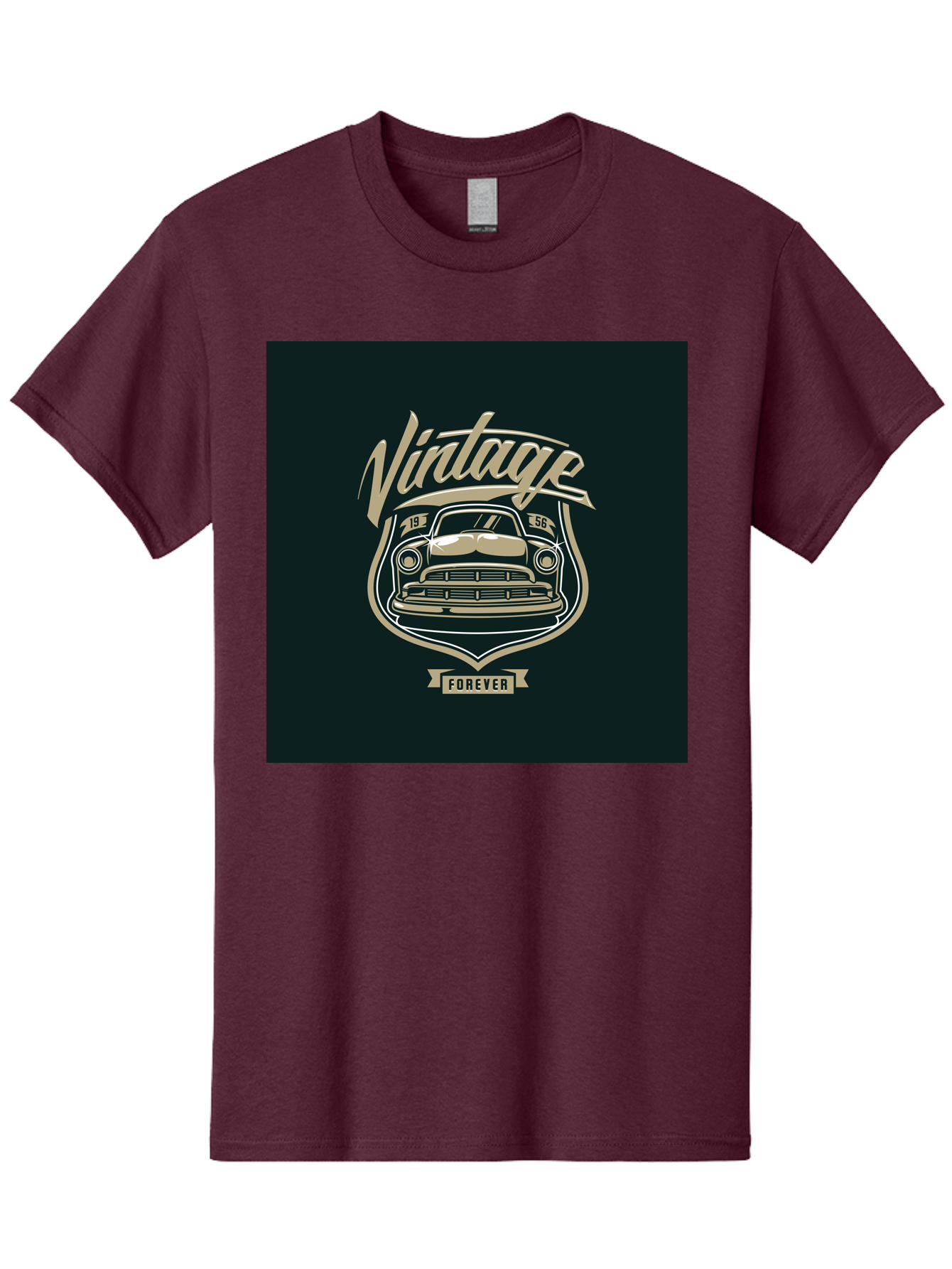 Vintage-Forever Men'S Graphic Tee, 100% Cotton, Comfortable Casual Summer Wear, Machine Washable, Vintage Car, Classic Automobile, Retro Vehicle, 1956 Model, Nostalgic Design, Vintage Forever, Vintage Car Logo, Retro Car Emblem, Aab494