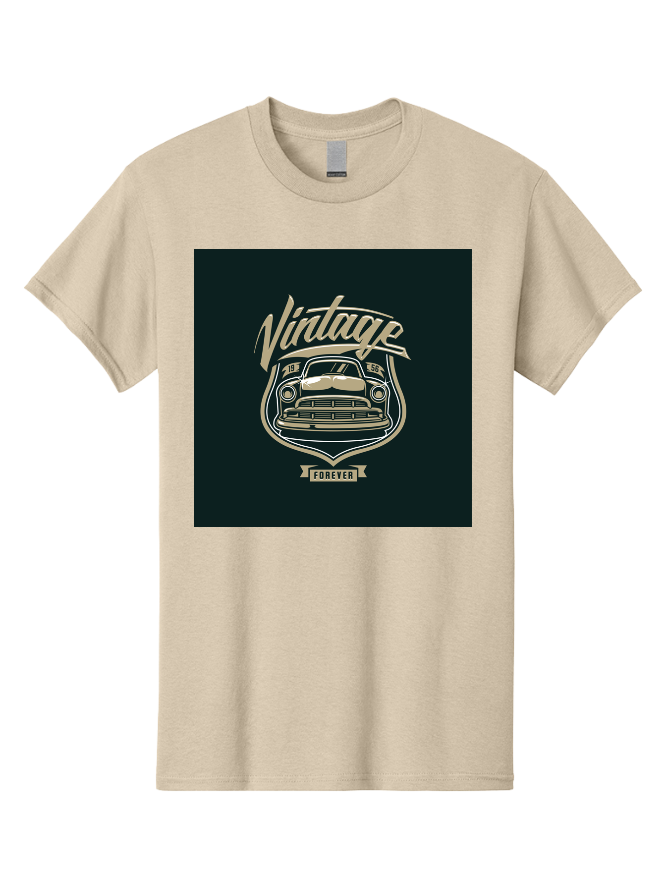 Vintage-Forever Men'S Graphic Tee, 100% Cotton, Comfortable Casual Summer Wear, Machine Washable, Vintage Car, Classic Automobile, Retro Vehicle, 1956 Model, Nostalgic Design, Vintage Forever, Vintage Car Logo, Retro Car Emblem, Aab494