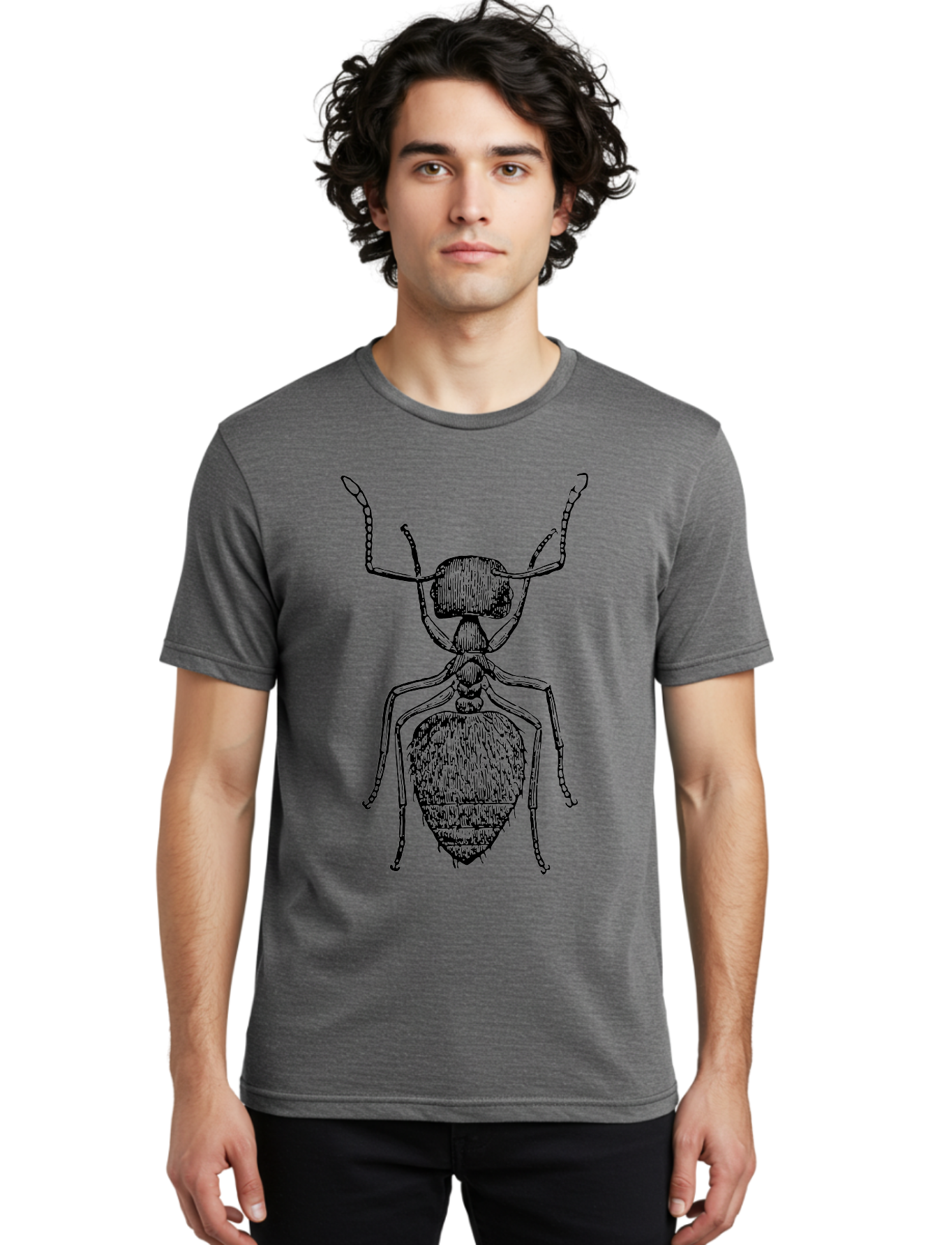 Ant-Illustration Men'S Graphic Tee, 100% Cotton, Comfortable Casual Summer Wear, Machine Washable, Black Ant, Insect Art, Detailed Drawing, Entomology, Bug Illustration, Insect Anatomy, Natural History Aab495
