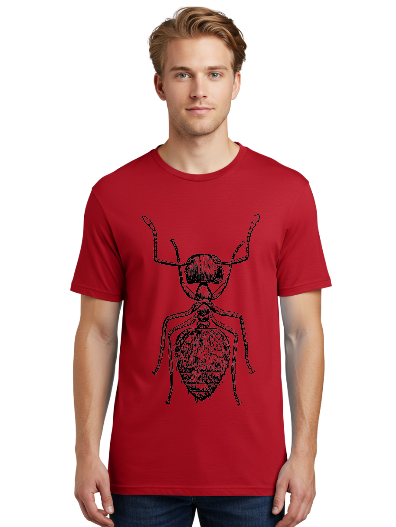 Ant-Illustration Men'S Graphic Tee, 100% Cotton, Comfortable Casual Summer Wear, Machine Washable, Black Ant, Insect Art, Detailed Drawing, Entomology, Bug Illustration, Insect Anatomy, Natural History Aab495
