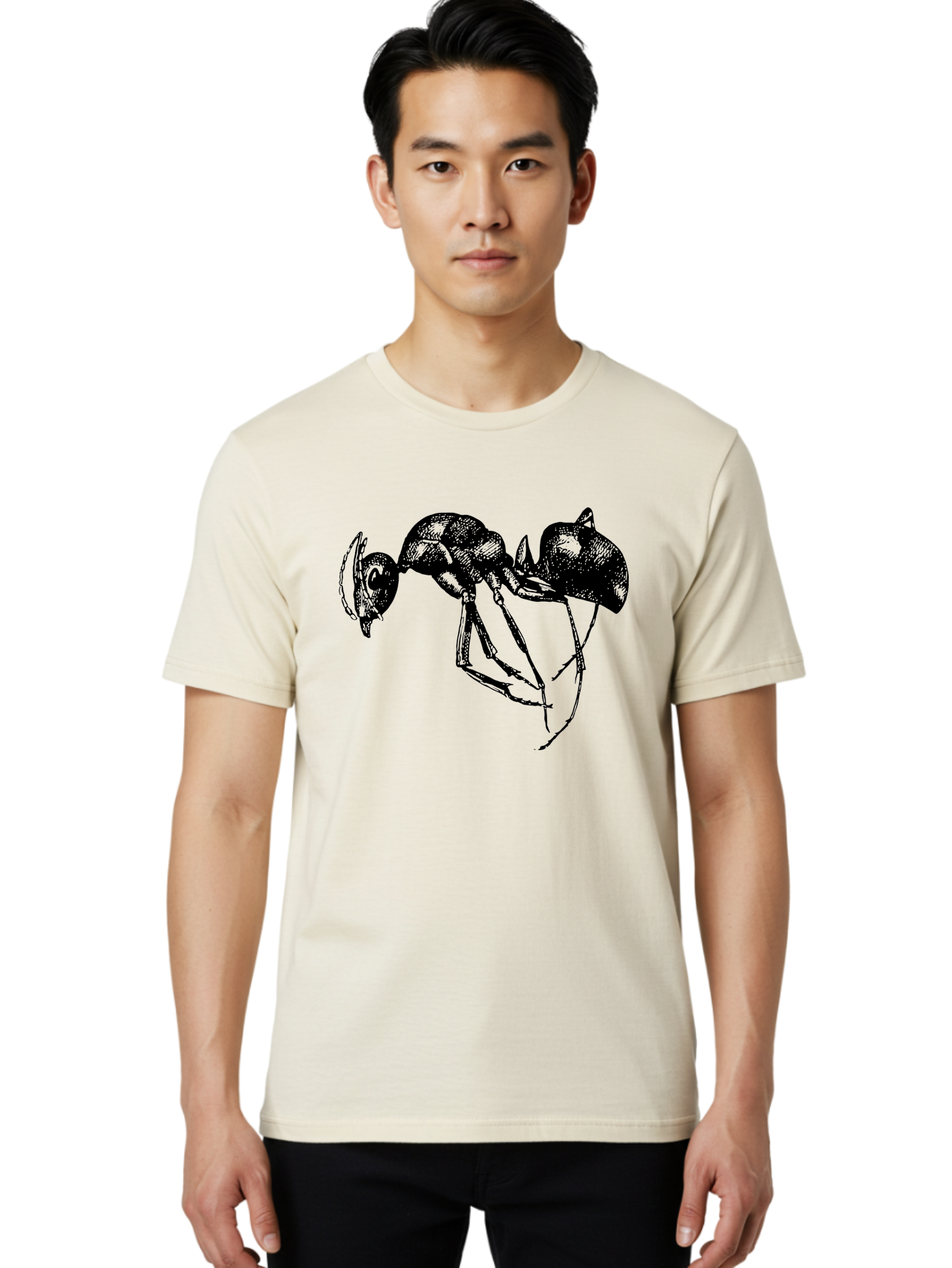 Ant Men'S Graphic Tee, 100% Cotton, Comfortable Casual Summer Wear, Machine Washable, Black Ant, Insect Illustration, Detailed Drawing, Sketch Art, Nature Graphic, Bug Design, Entomology, Wildlife Art Aab496
