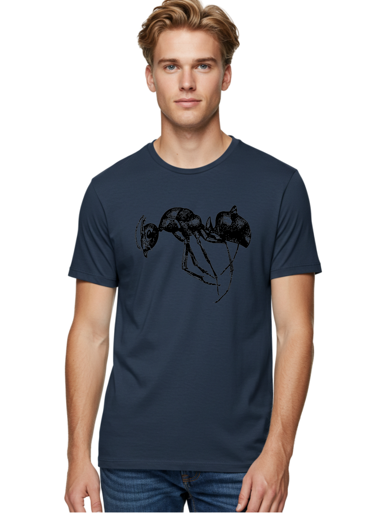 Ant Men'S Graphic Tee, 100% Cotton, Comfortable Casual Summer Wear, Machine Washable, Black Ant, Insect Illustration, Detailed Drawing, Sketch Art, Nature Graphic, Bug Design, Entomology, Wildlife Art Aab496