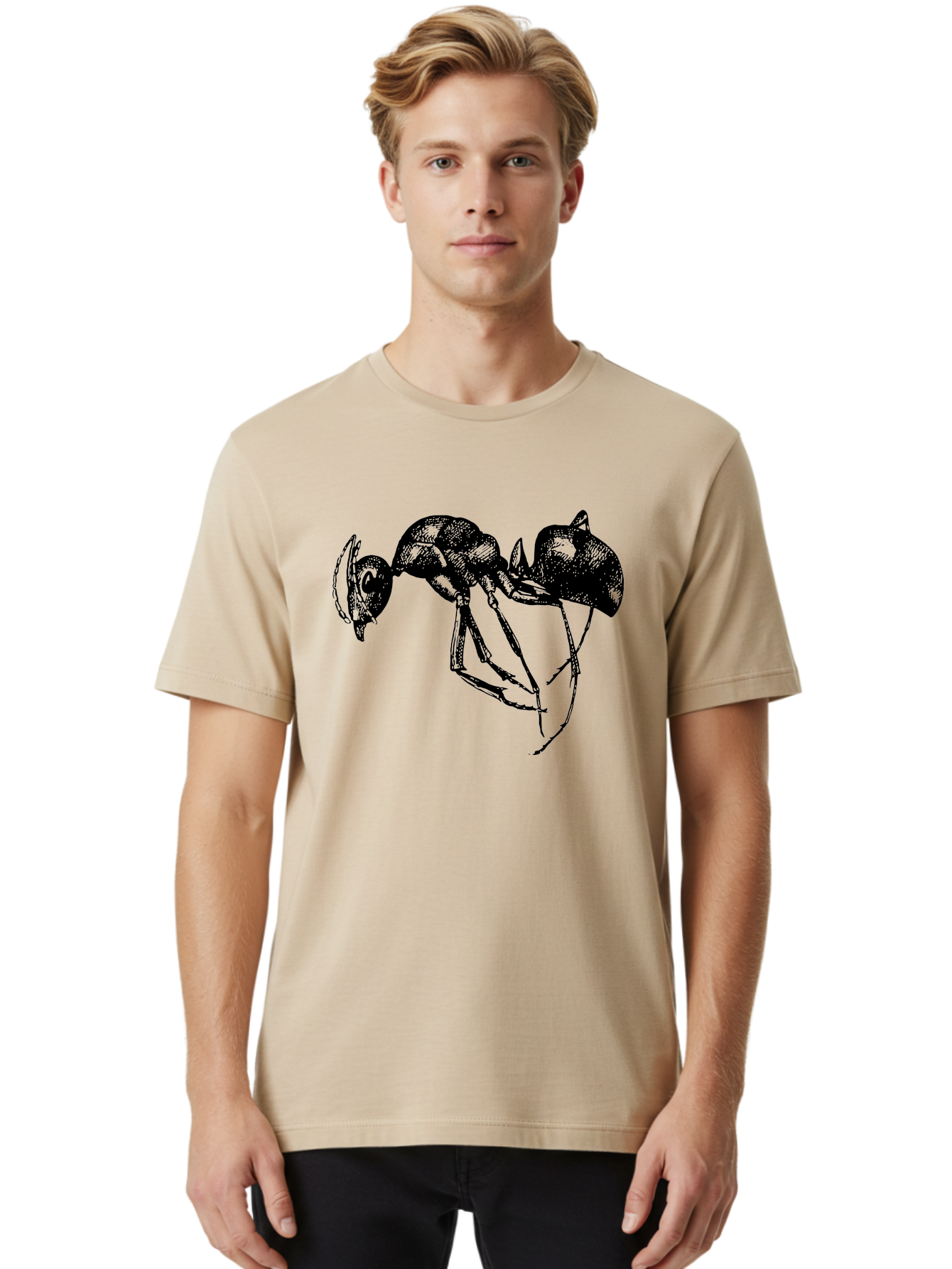 Ant Men'S Graphic Tee, 100% Cotton, Comfortable Casual Summer Wear, Machine Washable, Black Ant, Insect Illustration, Detailed Drawing, Sketch Art, Nature Graphic, Bug Design, Entomology, Wildlife Art Aab496
