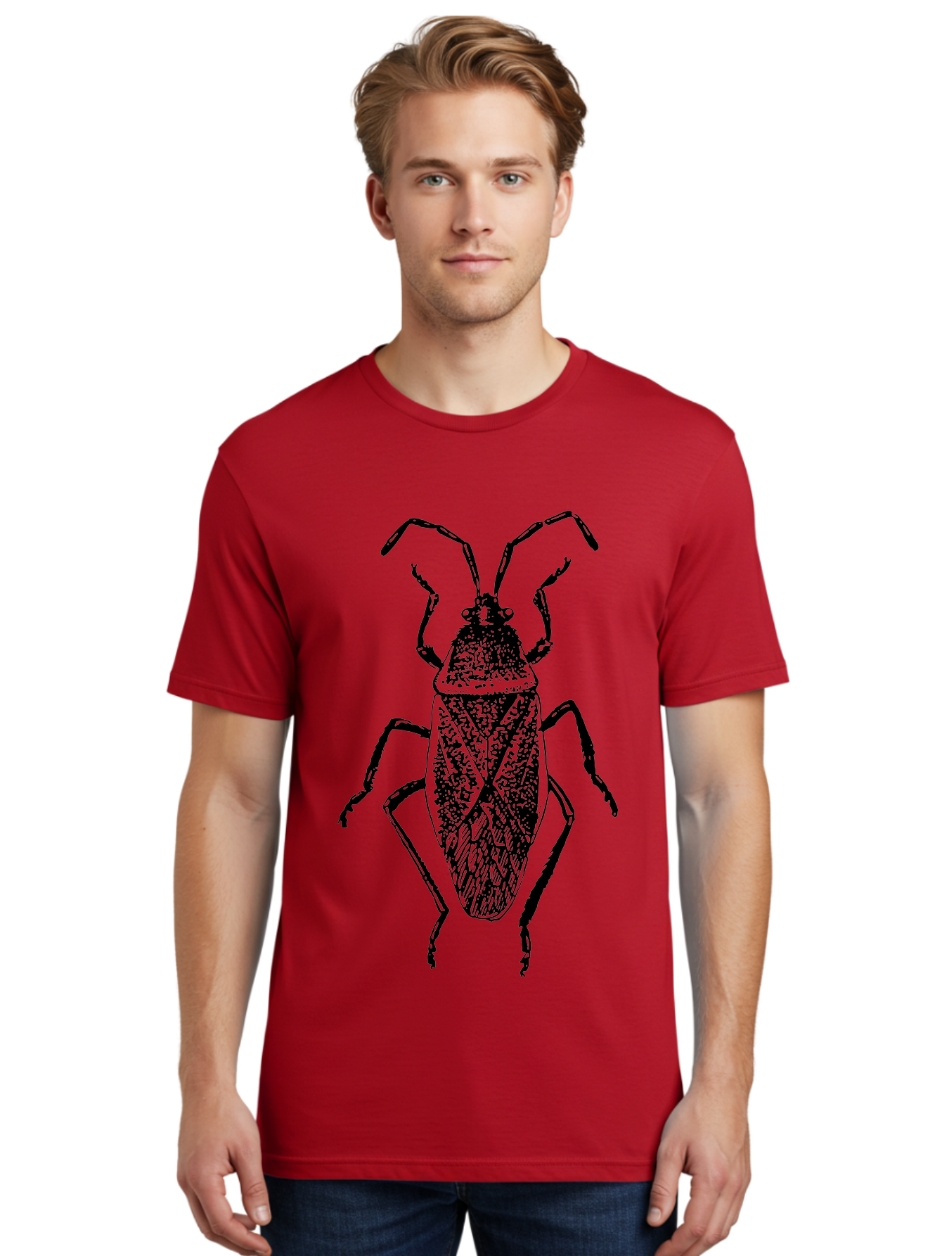 Assassin-Bug Men'S Graphic Tee, 100% Cotton, Comfortable Casual Summer Wear, Machine Washable, Assassin Bug, Insect Anatomy, Entomology Art, Detailed Illustration, Black And Green, Vintage Style, Insect Wings, Bug Legs, Creepy Crawlers Aab497