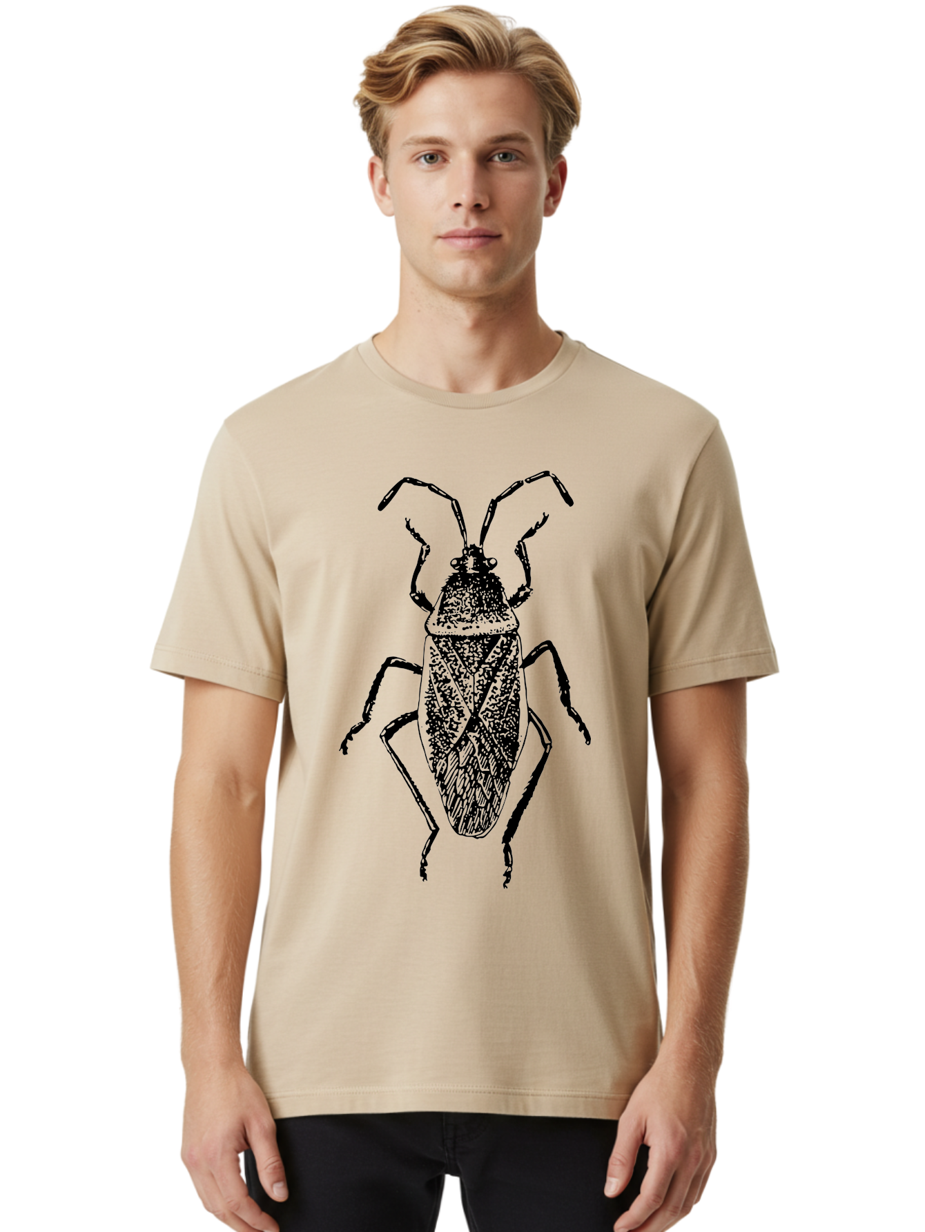 Assassin-Bug Men'S Graphic Tee, 100% Cotton, Comfortable Casual Summer Wear, Machine Washable, Assassin Bug, Insect Anatomy, Entomology Art, Detailed Illustration, Black And Green, Vintage Style, Insect Wings, Bug Legs, Creepy Crawlers Aab497