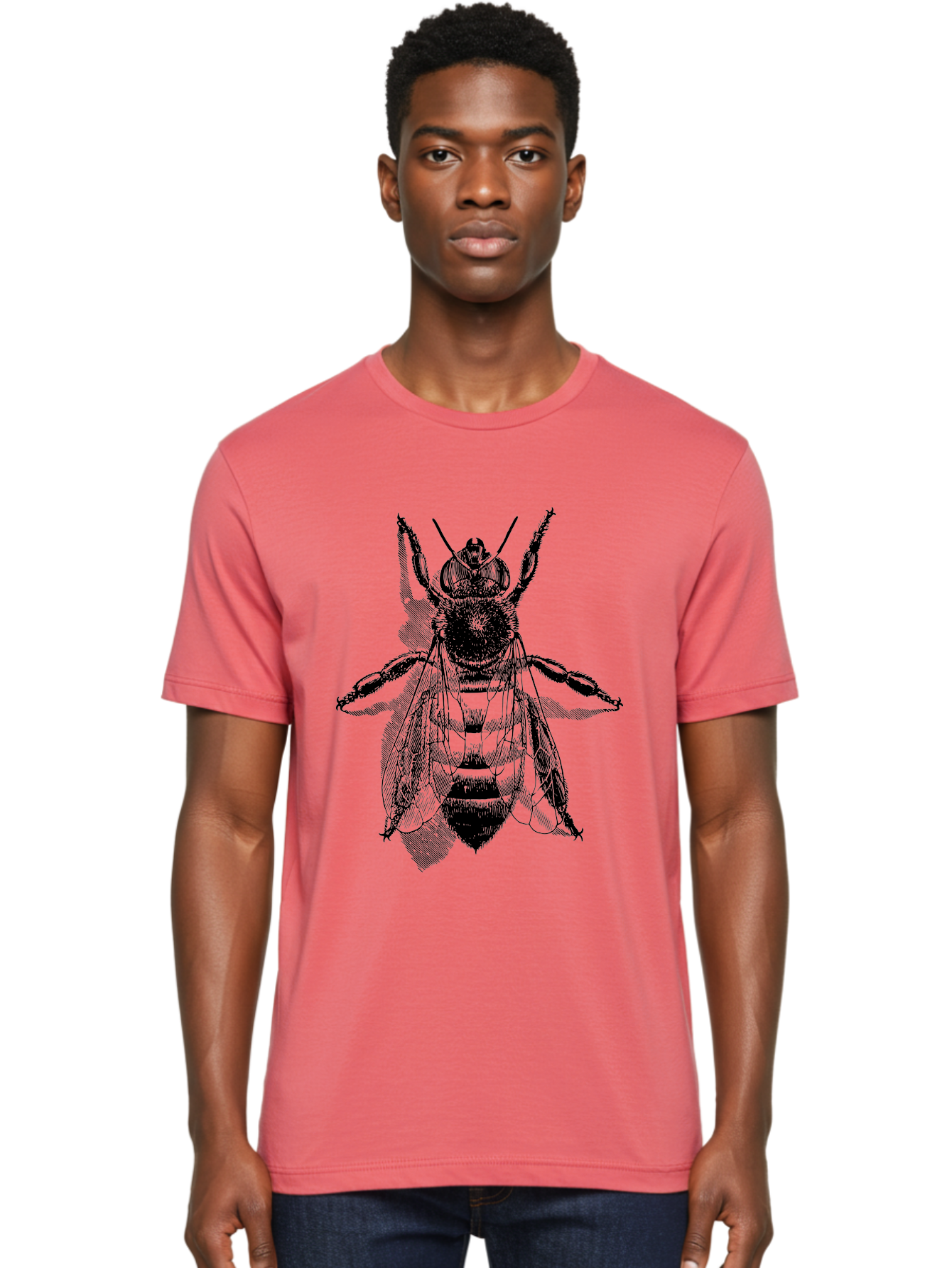 Bee-1 Men'S Graphic Tee, 100% Cotton, Comfortable Casual Summer Wear, Machine Washable, Honey Bee, Insect Anatomy, Detailed Illustration, Black And Green, Bee Species, Entomology Art, Wildlife Graphics, Nature Illustration, Detailed Drawing Aab498