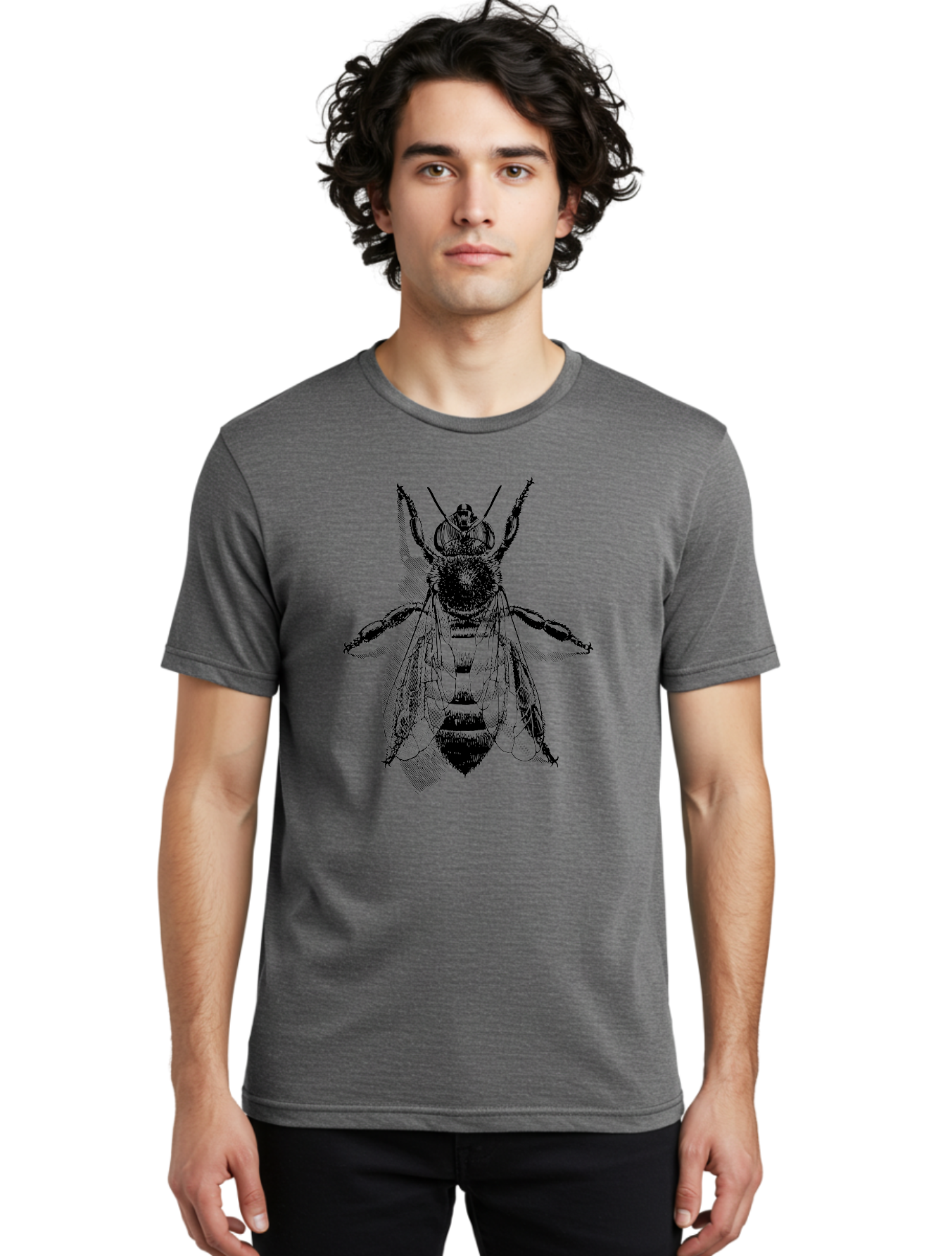 Bee-1 Men'S Graphic Tee, 100% Cotton, Comfortable Casual Summer Wear, Machine Washable, Honey Bee, Insect Anatomy, Detailed Illustration, Black And Green, Bee Species, Entomology Art, Wildlife Graphics, Nature Illustration, Detailed Drawing Aab498