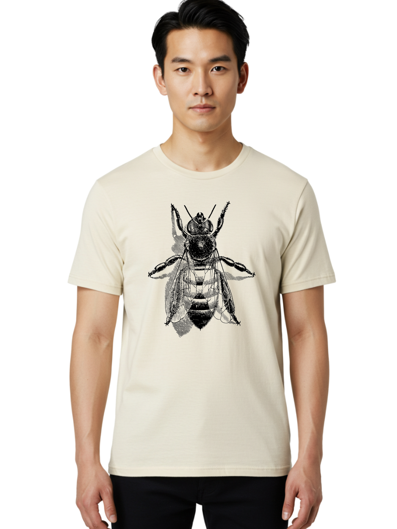 Bee-1 Men'S Graphic Tee, 100% Cotton, Comfortable Casual Summer Wear, Machine Washable, Honey Bee, Insect Anatomy, Detailed Illustration, Black And Green, Bee Species, Entomology Art, Wildlife Graphics, Nature Illustration, Detailed Drawing Aab498
