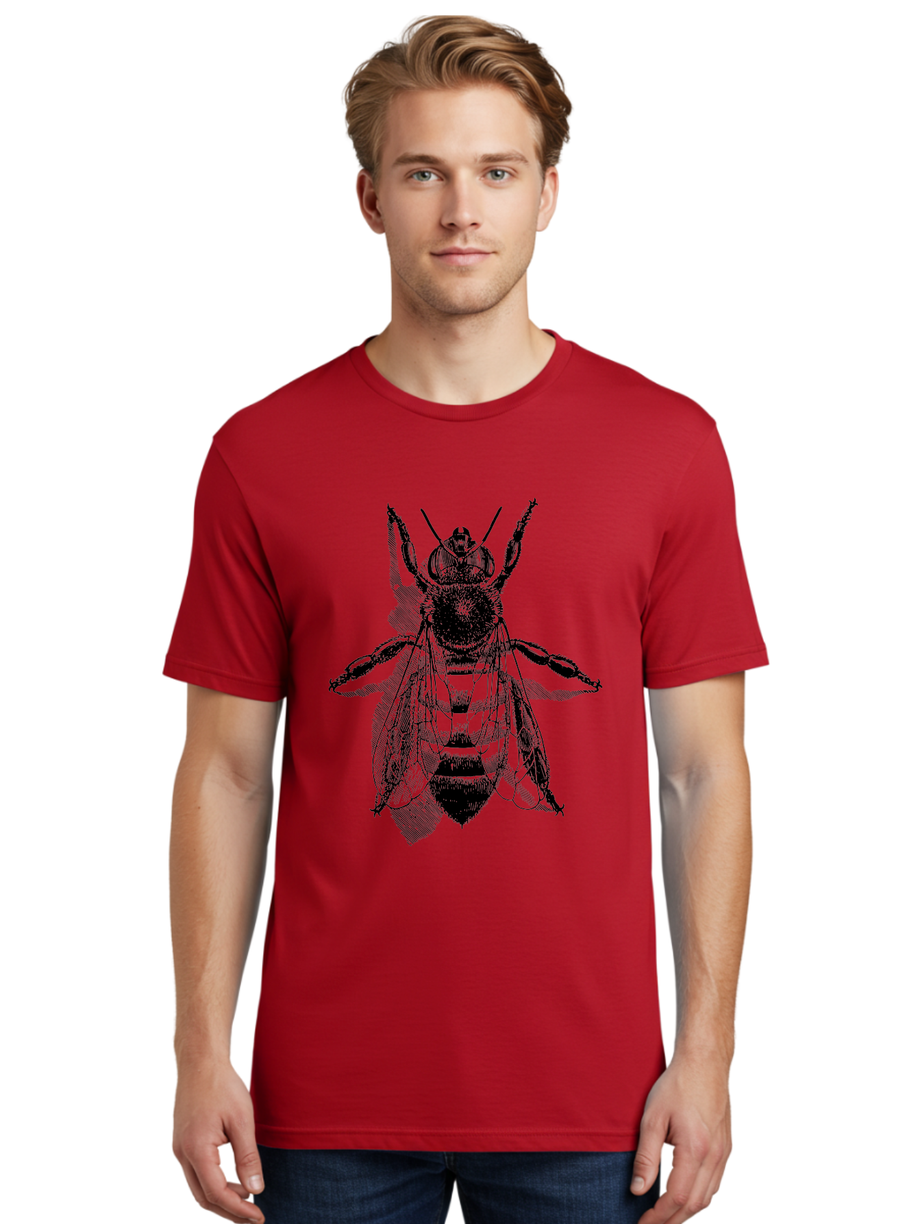 Bee-1 Men'S Graphic Tee, 100% Cotton, Comfortable Casual Summer Wear, Machine Washable, Honey Bee, Insect Anatomy, Detailed Illustration, Black And Green, Bee Species, Entomology Art, Wildlife Graphics, Nature Illustration, Detailed Drawing Aab498