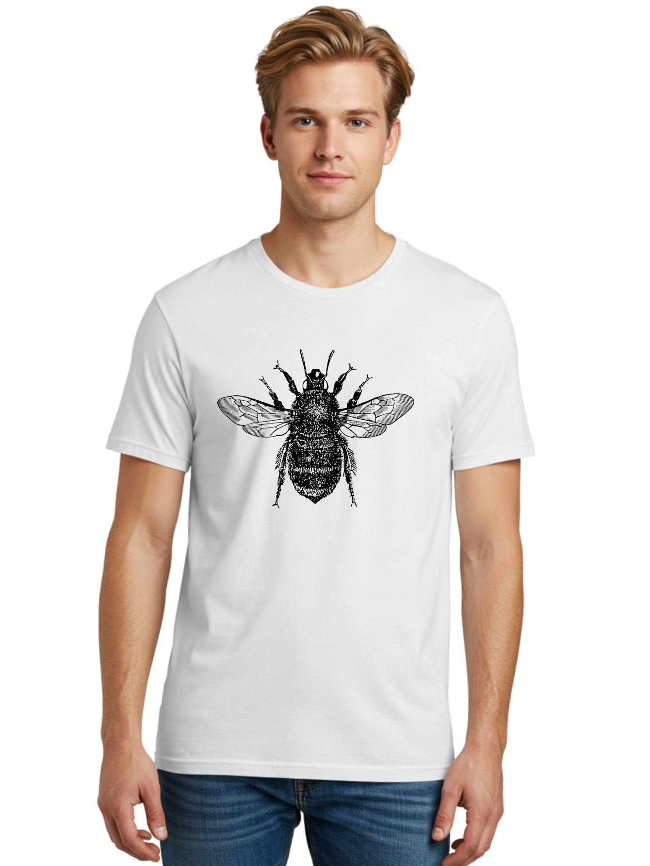 Bee-2 Men'S Graphic Tee, 100% Cotton, Comfortable Casual Summer Wear, Machine Washable, Black And Green Bee Illustration, Honey Bee, Insect Art, Detailed Drawing, Entomology, Wildlife Illustration Aab499