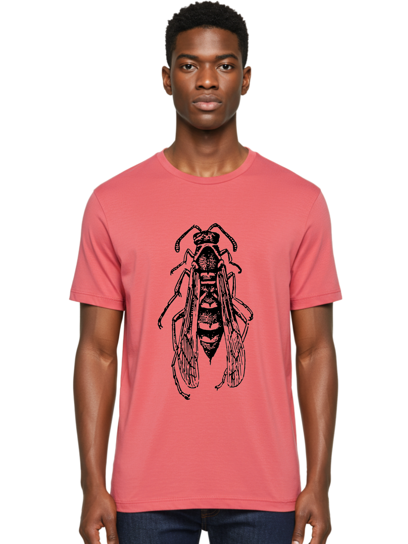 Bee-4 Men'S Graphic Tee, 100% Cotton, Comfortable Casual Summer Wear, Machine Washable, Black Wasp Illustration, Insect Drawing, Entomology Art, Wasp Anatomy, Wildlife Illustration, Graphic Design, Insect Wings, Abstract Art Aab501