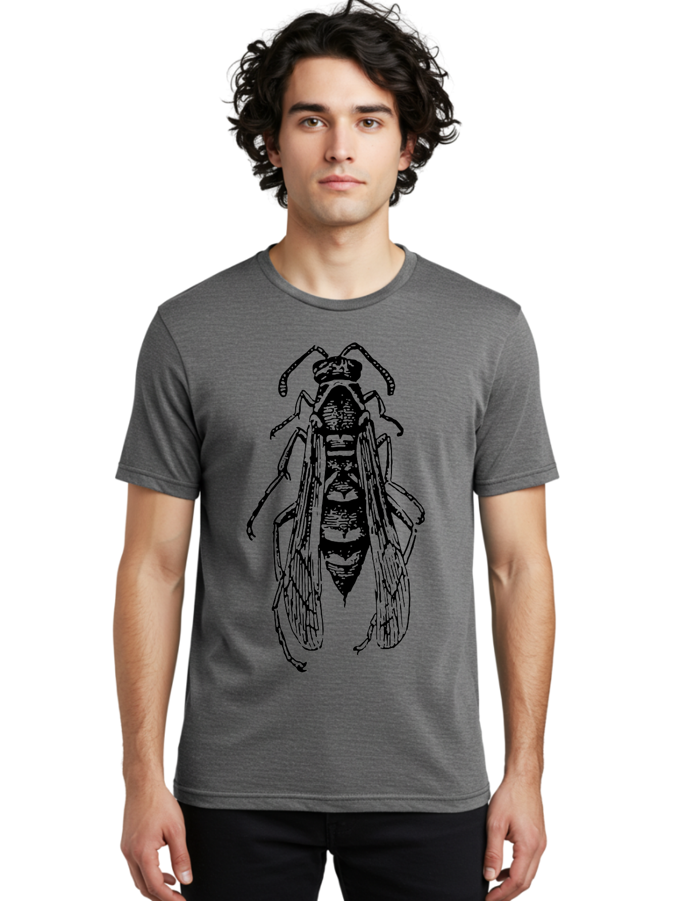 Bee-4 Men'S Graphic Tee, 100% Cotton, Comfortable Casual Summer Wear, Machine Washable, Black Wasp Illustration, Insect Drawing, Entomology Art, Wasp Anatomy, Wildlife Illustration, Graphic Design, Insect Wings, Abstract Art Aab501