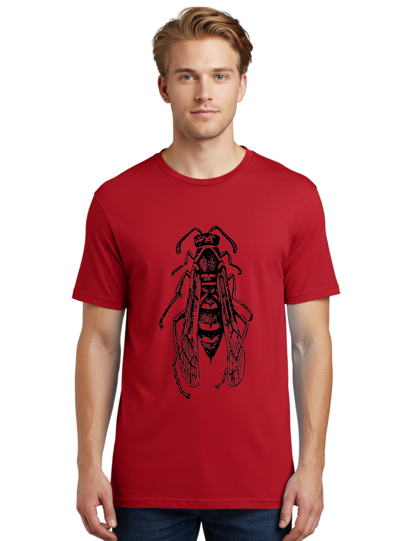 Bee-4 Men'S Graphic Tee, 100% Cotton, Comfortable Casual Summer Wear, Machine Washable, Black Wasp Illustration, Insect Drawing, Entomology Art, Wasp Anatomy, Wildlife Illustration, Graphic Design, Insect Wings, Abstract Art Aab501