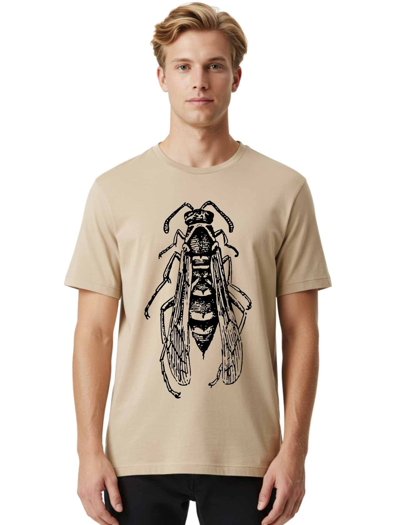 Bee-4 Men'S Graphic Tee, 100% Cotton, Comfortable Casual Summer Wear, Machine Washable, Black Wasp Illustration, Insect Drawing, Entomology Art, Wasp Anatomy, Wildlife Illustration, Graphic Design, Insect Wings, Abstract Art Aab501