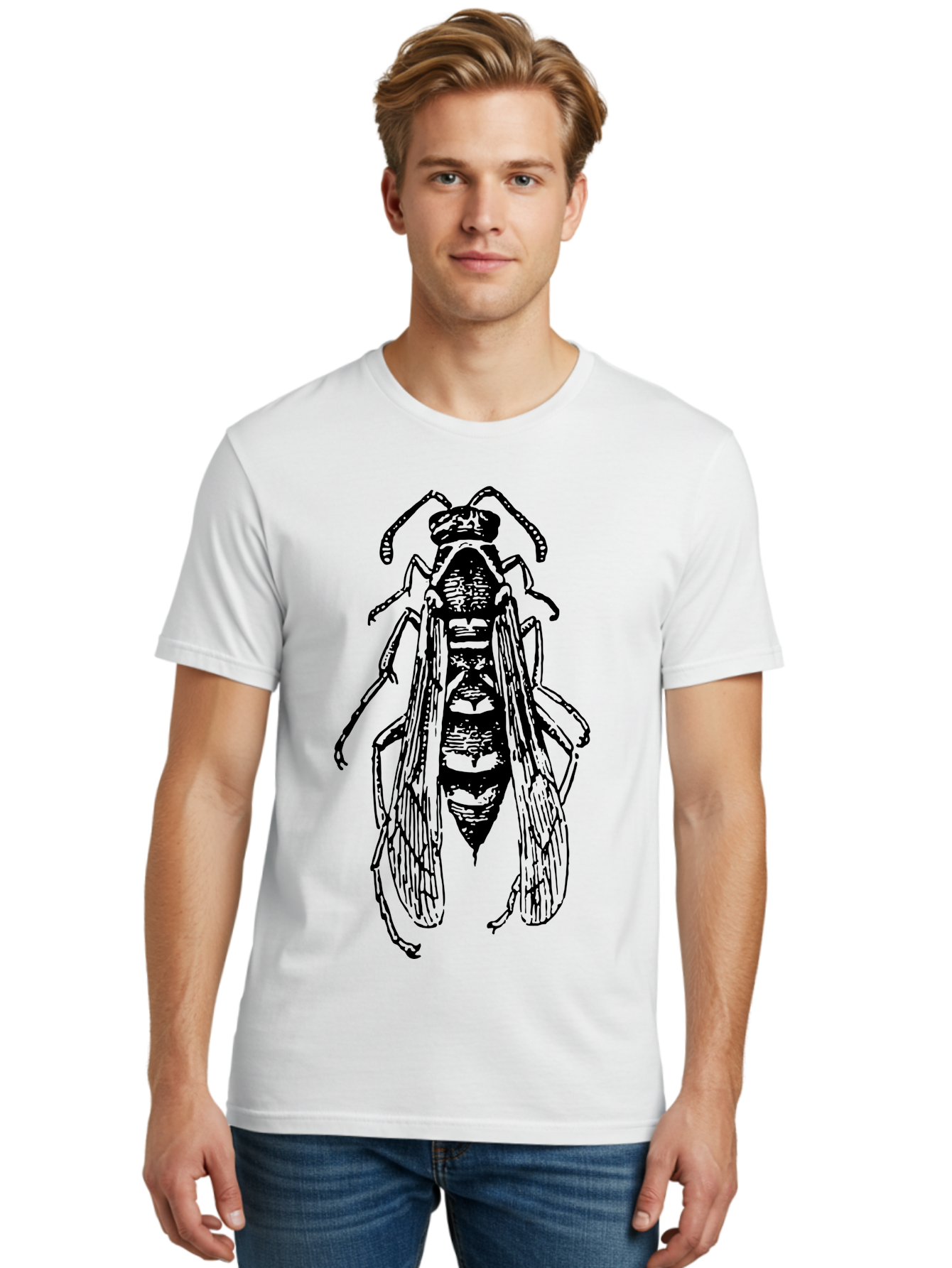 Bee-4 Men'S Graphic Tee, 100% Cotton, Comfortable Casual Summer Wear, Machine Washable, Black Wasp Illustration, Insect Drawing, Entomology Art, Wasp Anatomy, Wildlife Illustration, Graphic Design, Insect Wings, Abstract Art Aab501