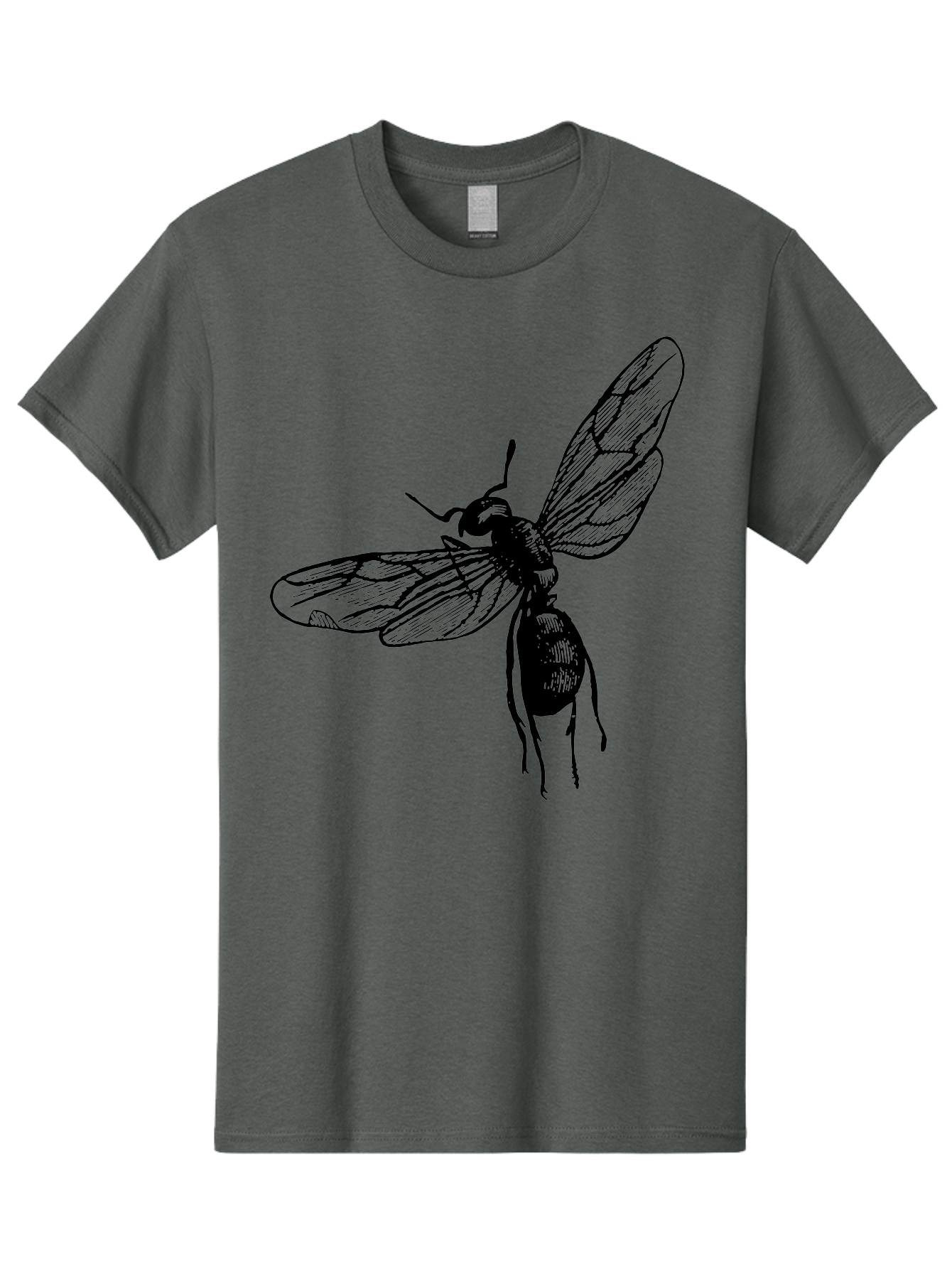 Bee Men'S Graphic Tee, 100% Cotton, Comfortable Casual Summer Wear, Machine Washable, Black Wasp In Flight, Insect Wings, Entomology Illustration, Detailed Drawing, Winged Creature, Insect Art Aab503