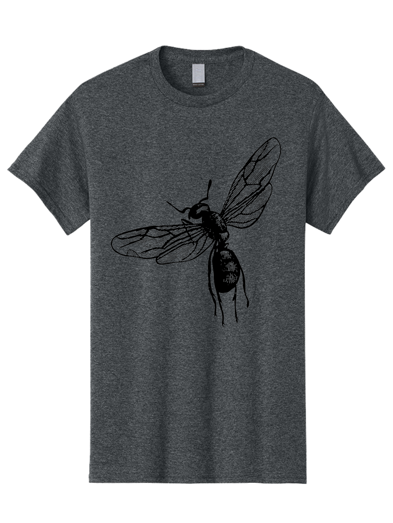Bee Men'S Graphic Tee, 100% Cotton, Comfortable Casual Summer Wear, Machine Washable, Black Wasp In Flight, Insect Wings, Entomology Illustration, Detailed Drawing, Winged Creature, Insect Art Aab503