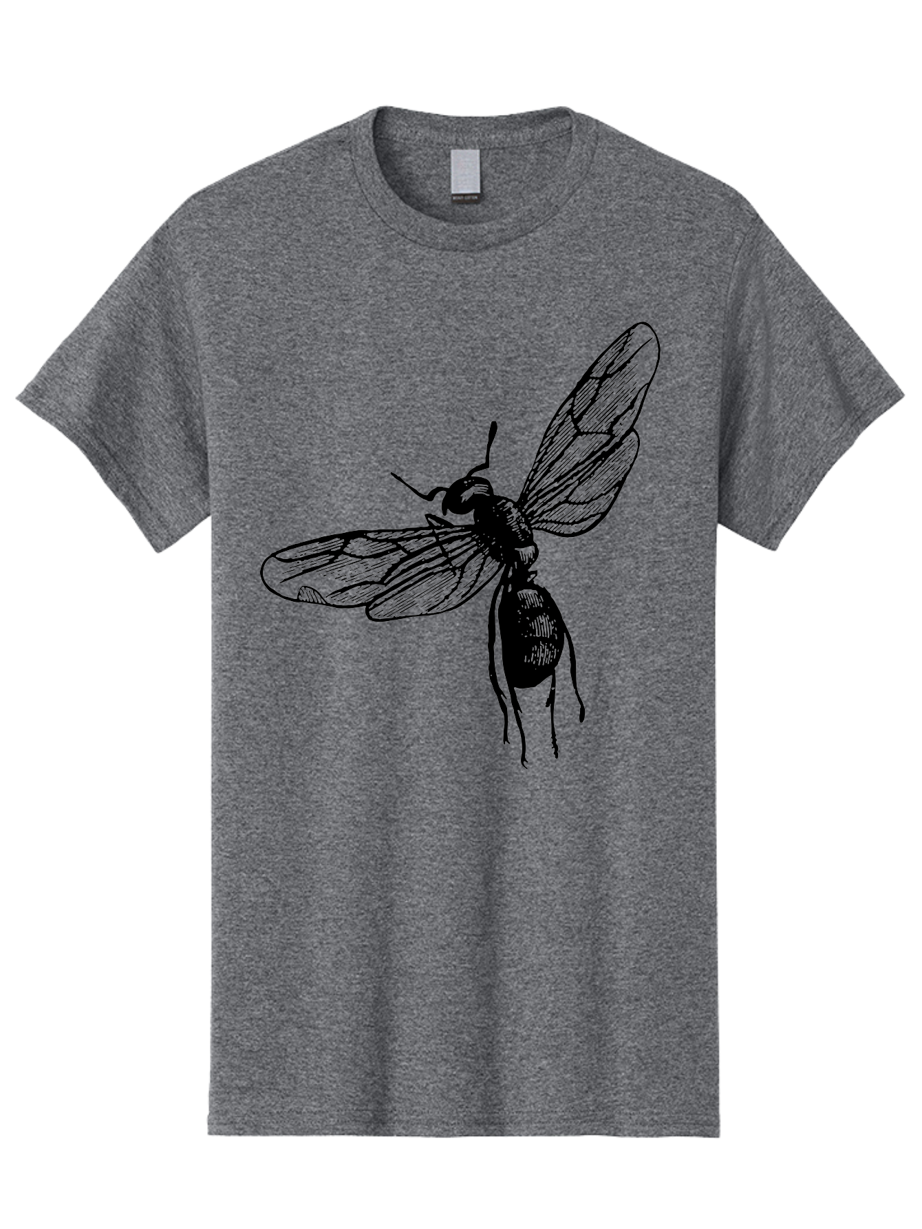 Bee Men'S Graphic Tee, 100% Cotton, Comfortable Casual Summer Wear, Machine Washable, Black Wasp In Flight, Insect Wings, Entomology Illustration, Detailed Drawing, Winged Creature, Insect Art Aab503