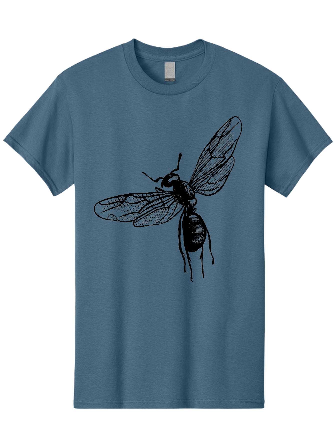 Bee Men'S Graphic Tee, 100% Cotton, Comfortable Casual Summer Wear, Machine Washable, Black Wasp In Flight, Insect Wings, Entomology Illustration, Detailed Drawing, Winged Creature, Insect Art Aab503