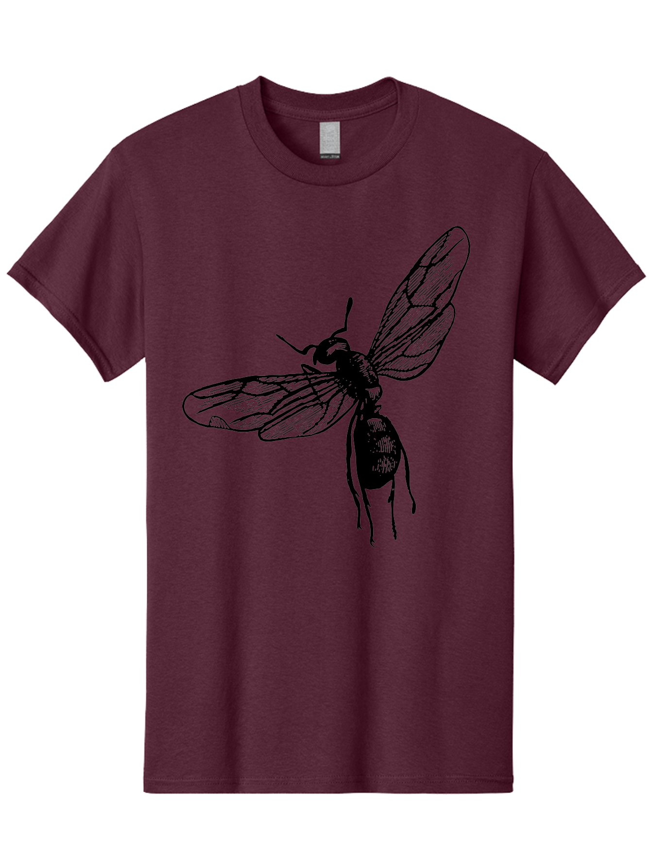 Bee Men'S Graphic Tee, 100% Cotton, Comfortable Casual Summer Wear, Machine Washable, Black Wasp In Flight, Insect Wings, Entomology Illustration, Detailed Drawing, Winged Creature, Insect Art Aab503