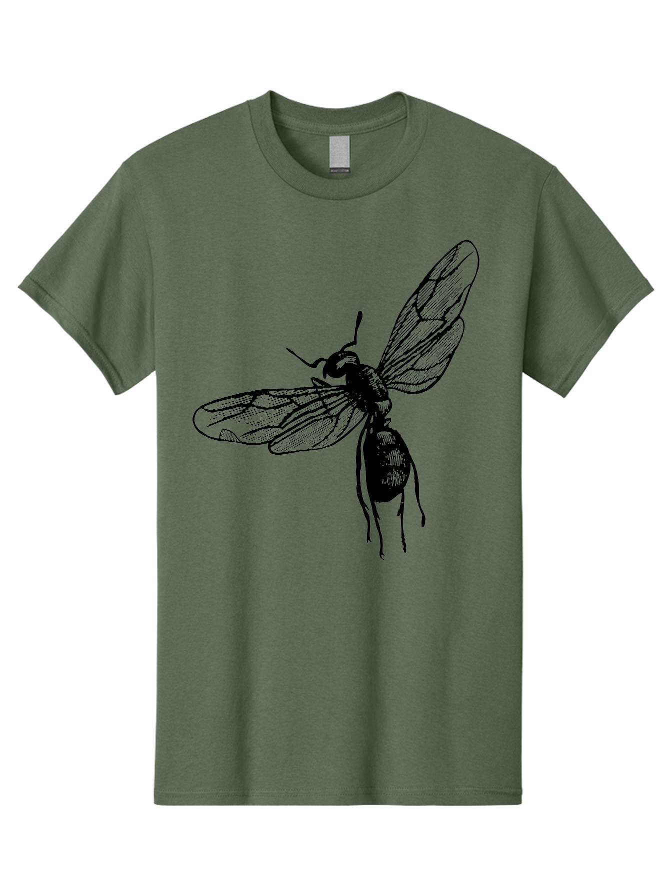 Bee Men'S Graphic Tee, 100% Cotton, Comfortable Casual Summer Wear, Machine Washable, Black Wasp In Flight, Insect Wings, Entomology Illustration, Detailed Drawing, Winged Creature, Insect Art Aab503