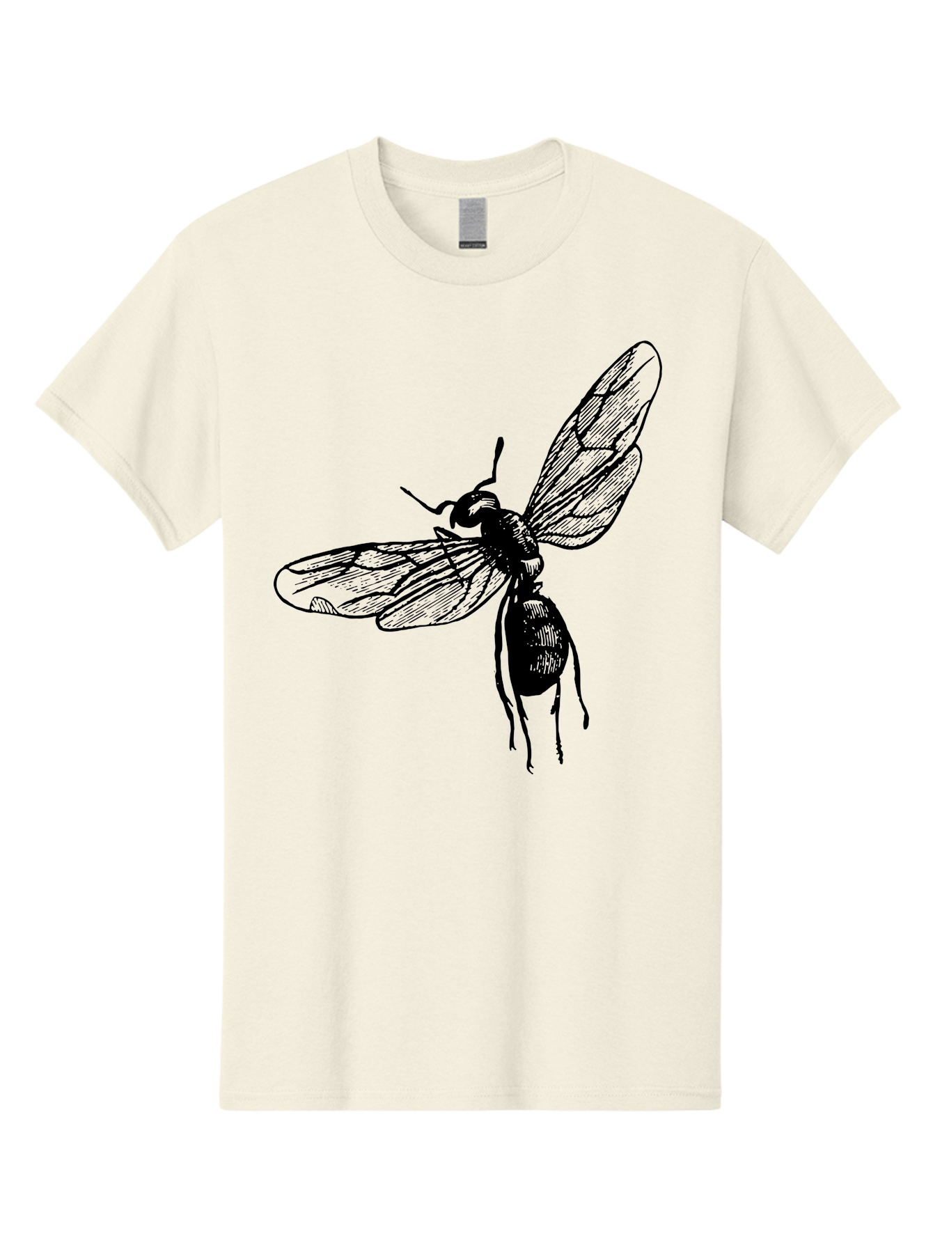 Bee Men'S Graphic Tee, 100% Cotton, Comfortable Casual Summer Wear, Machine Washable, Black Wasp In Flight, Insect Wings, Entomology Illustration, Detailed Drawing, Winged Creature, Insect Art Aab503