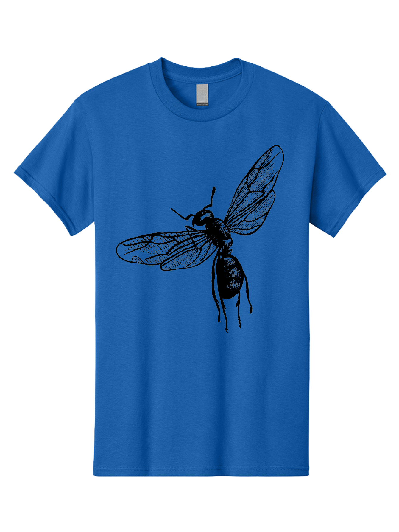 Bee Men'S Graphic Tee, 100% Cotton, Comfortable Casual Summer Wear, Machine Washable, Black Wasp In Flight, Insect Wings, Entomology Illustration, Detailed Drawing, Winged Creature, Insect Art Aab503