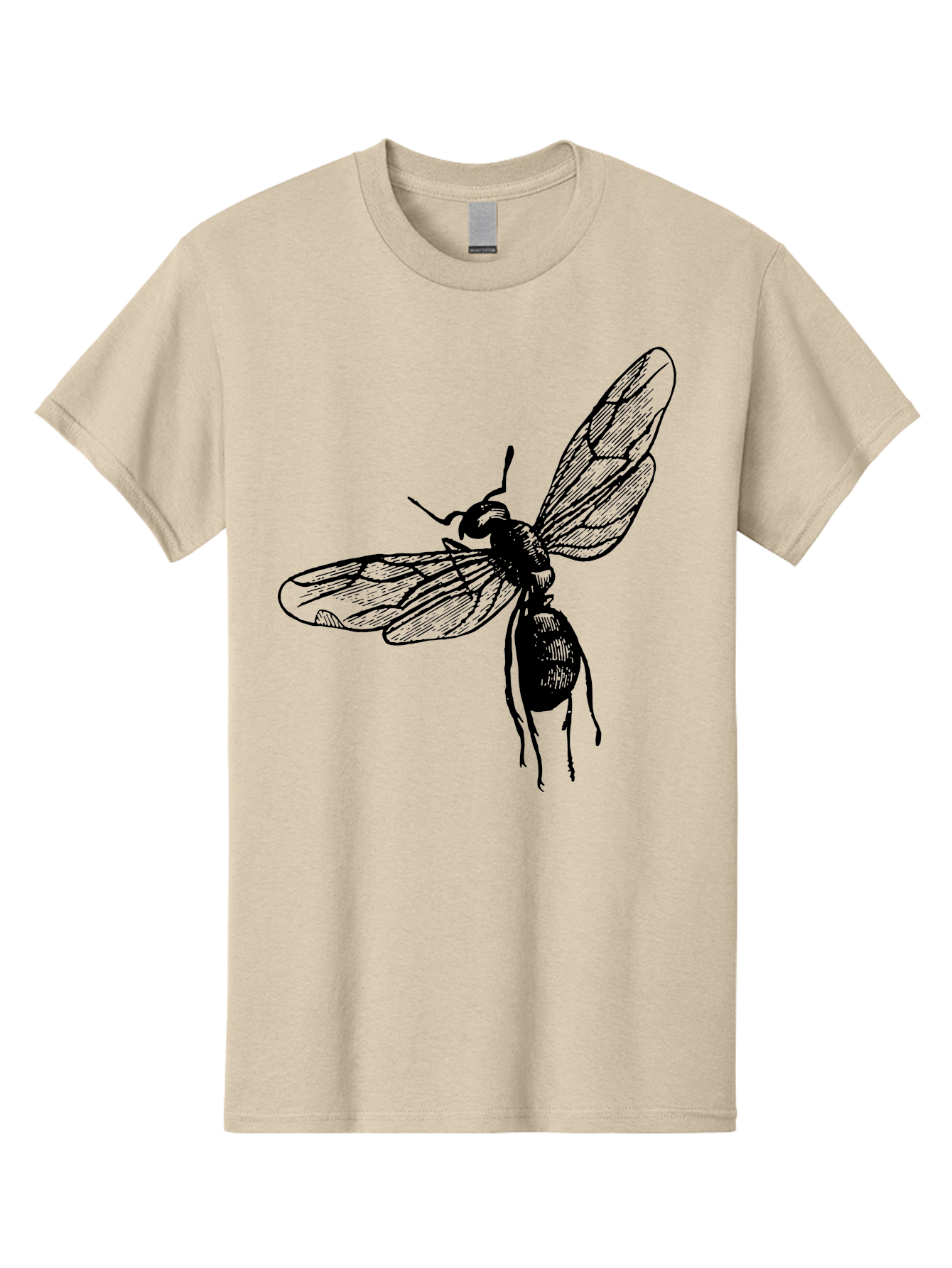 Bee Men'S Graphic Tee, 100% Cotton, Comfortable Casual Summer Wear, Machine Washable, Black Wasp In Flight, Insect Wings, Entomology Illustration, Detailed Drawing, Winged Creature, Insect Art Aab503