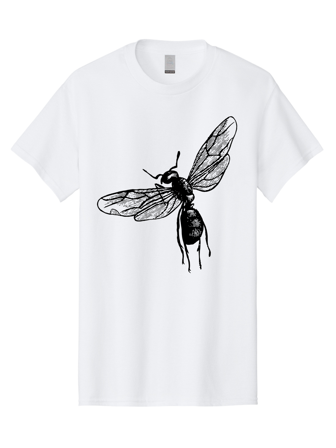 Bee Men'S Graphic Tee, 100% Cotton, Comfortable Casual Summer Wear, Machine Washable, Black Wasp In Flight, Insect Wings, Entomology Illustration, Detailed Drawing, Winged Creature, Insect Art Aab503