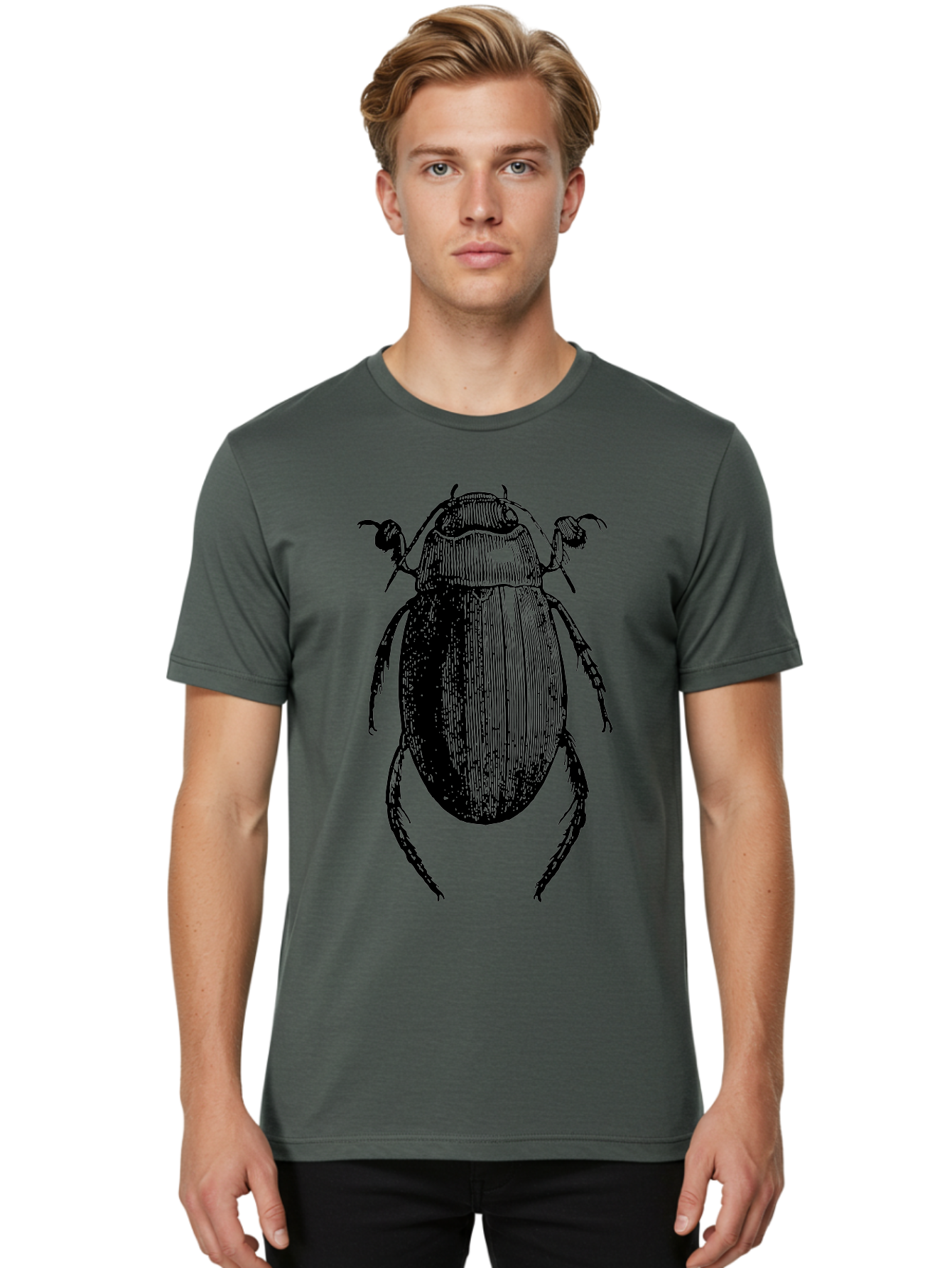 Beetle-1 Men'S Graphic Tee, 100% Cotton, Comfortable Casual Summer Wear, Machine Washable, Black Beetle Illustration, Insect Drawing, Detailed Artwork, Entomology Art, Bug Graphic, Vintage Style Aab504