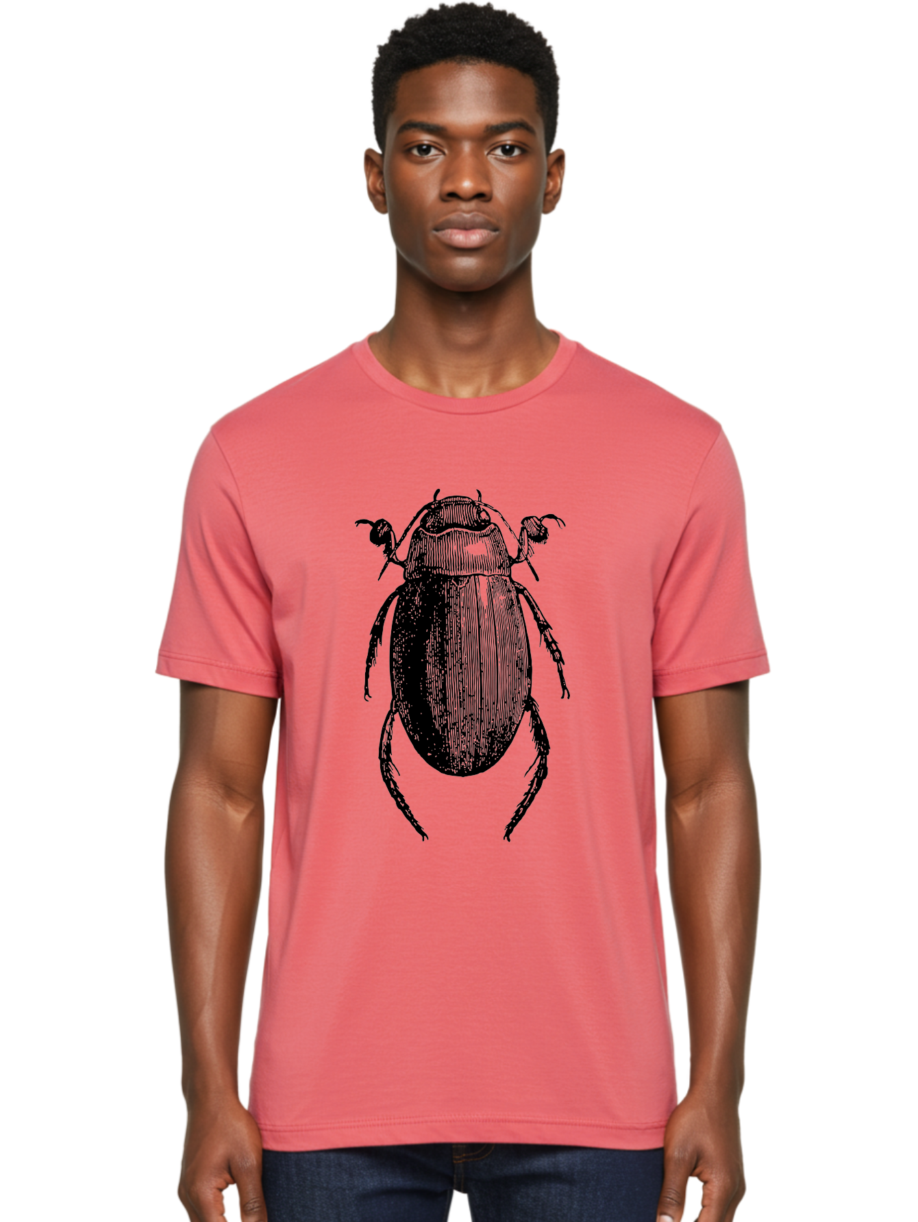 Beetle-1 Men'S Graphic Tee, 100% Cotton, Comfortable Casual Summer Wear, Machine Washable, Black Beetle Illustration, Insect Drawing, Detailed Artwork, Entomology Art, Bug Graphic, Vintage Style Aab504