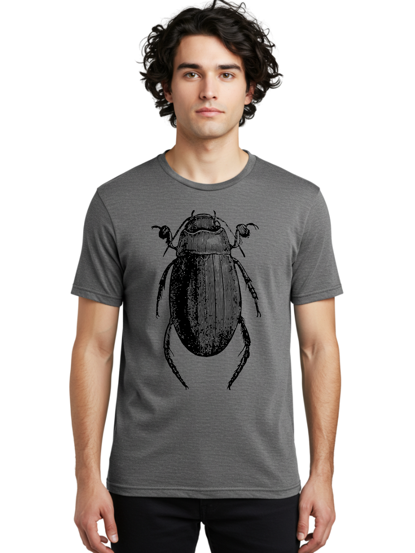 Beetle-1 Men'S Graphic Tee, 100% Cotton, Comfortable Casual Summer Wear, Machine Washable, Black Beetle Illustration, Insect Drawing, Detailed Artwork, Entomology Art, Bug Graphic, Vintage Style Aab504