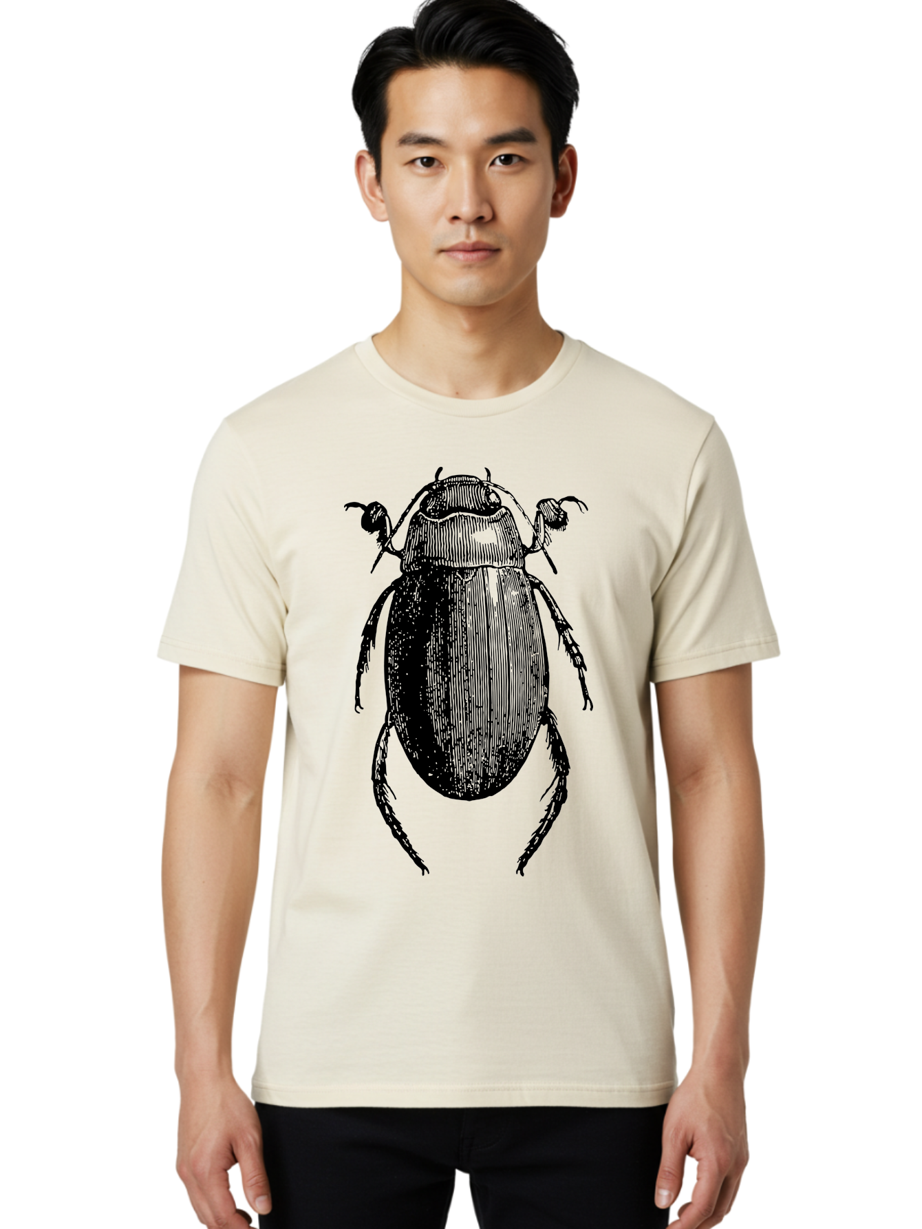 Beetle-1 Men'S Graphic Tee, 100% Cotton, Comfortable Casual Summer Wear, Machine Washable, Black Beetle Illustration, Insect Drawing, Detailed Artwork, Entomology Art, Bug Graphic, Vintage Style Aab504