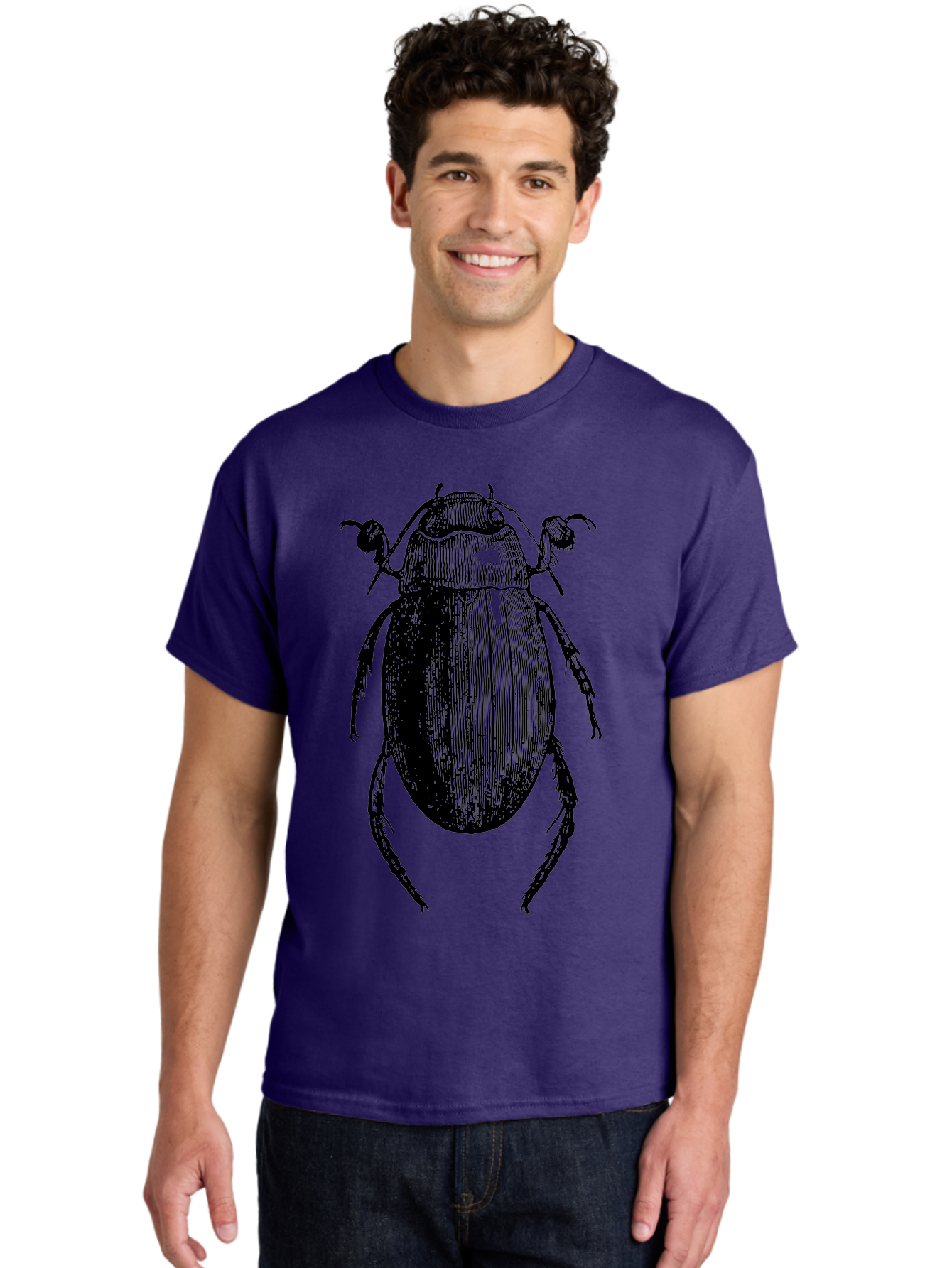 Beetle-1 Men'S Graphic Tee, 100% Cotton, Comfortable Casual Summer Wear, Machine Washable, Black Beetle Illustration, Insect Drawing, Detailed Artwork, Entomology Art, Bug Graphic, Vintage Style Aab504