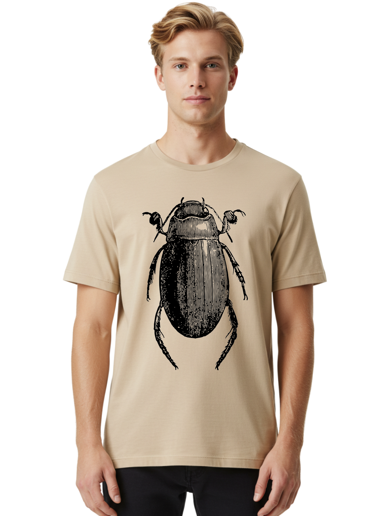Beetle-1 Men'S Graphic Tee, 100% Cotton, Comfortable Casual Summer Wear, Machine Washable, Black Beetle Illustration, Insect Drawing, Detailed Artwork, Entomology Art, Bug Graphic, Vintage Style Aab504