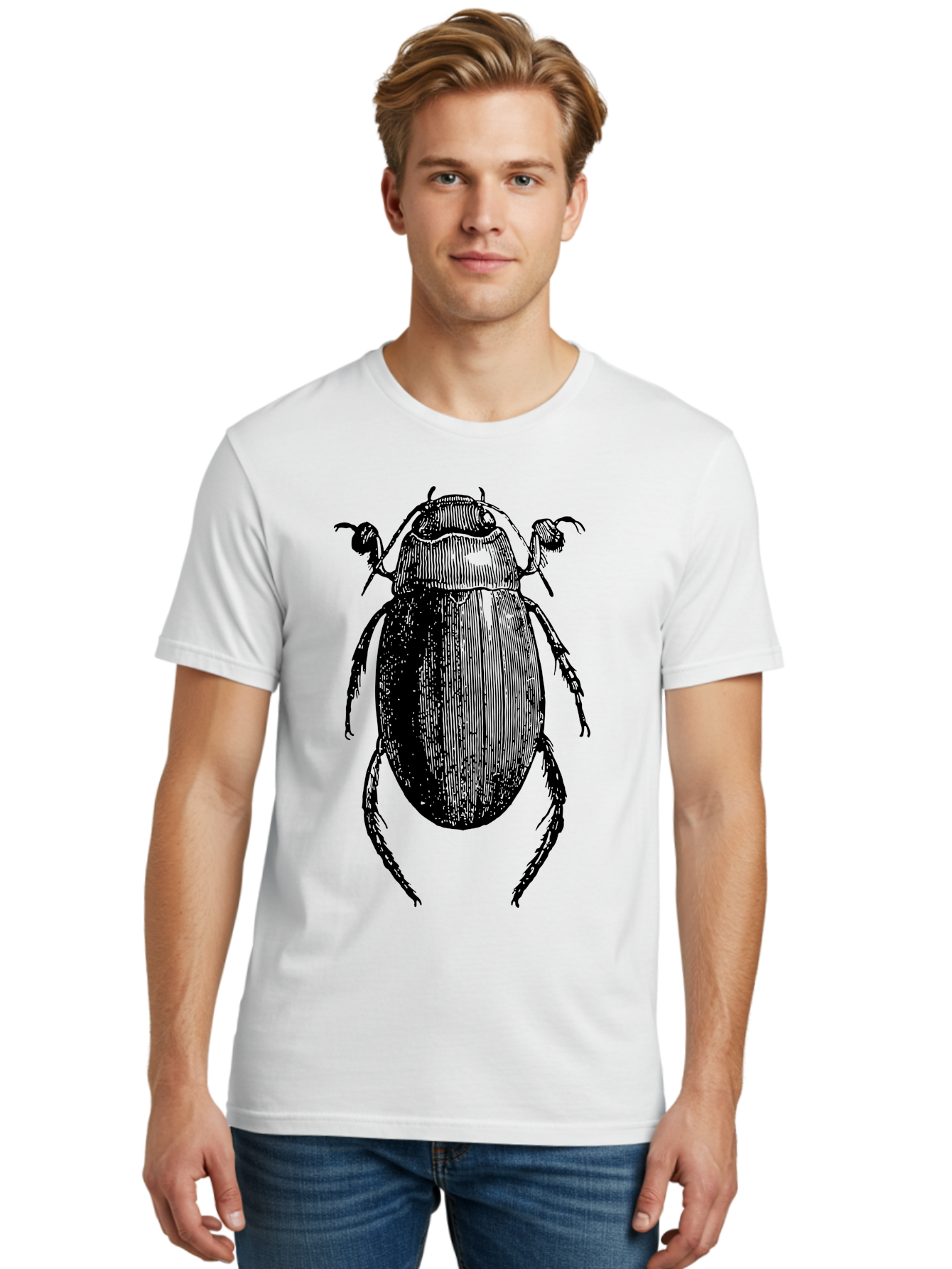Beetle-1 Men'S Graphic Tee, 100% Cotton, Comfortable Casual Summer Wear, Machine Washable, Black Beetle Illustration, Insect Drawing, Detailed Artwork, Entomology Art, Bug Graphic, Vintage Style Aab504