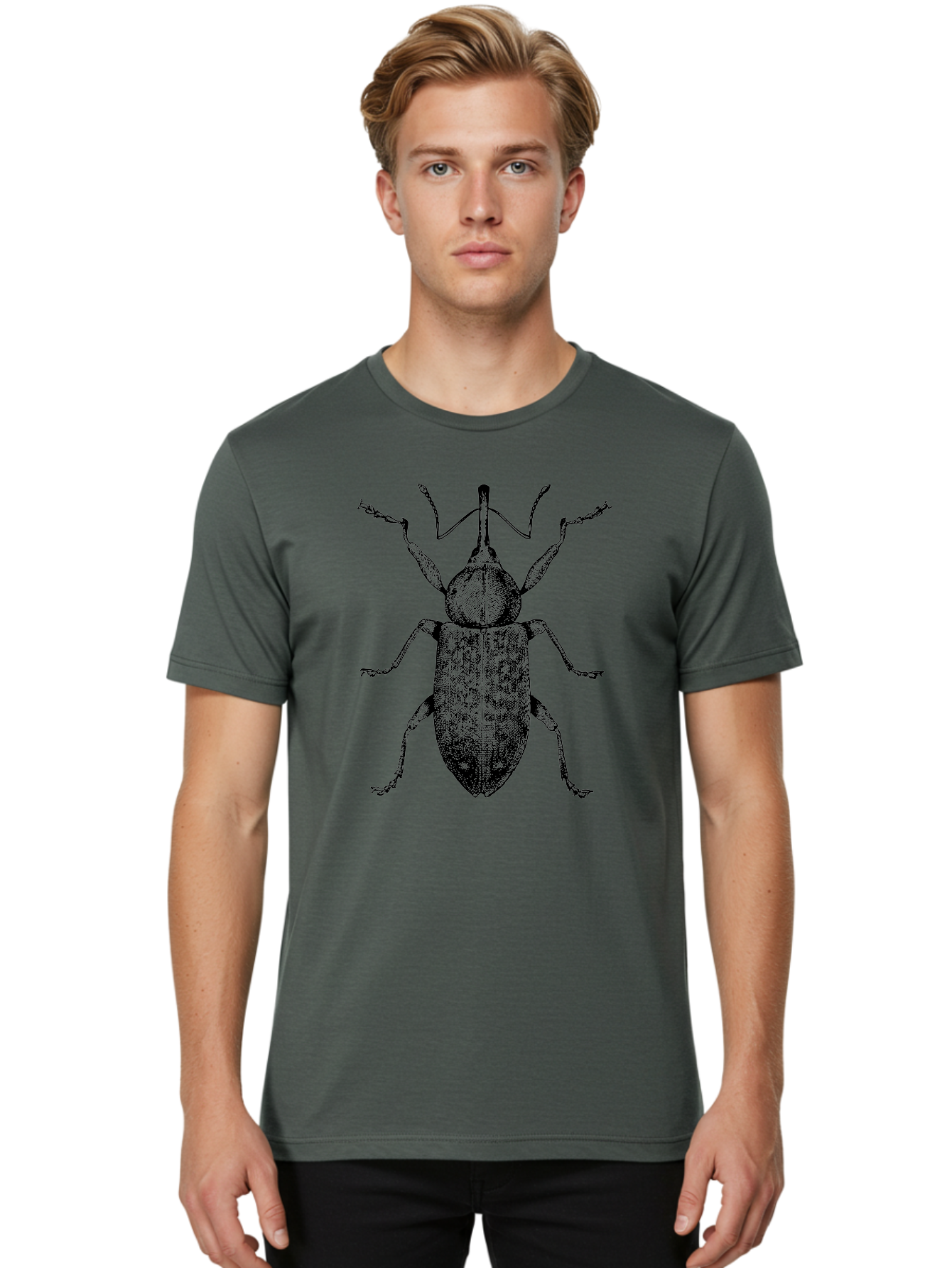 Beetle-2 Men'S Graphic Tee, 100% Cotton, Comfortable Casual Summer Wear, Machine Washable, Boll Weevil, Insect Illustration, Detailed Artwork, Weevil Species, Agricultural Pest, Entomology Art, Black And Green Illustration, Intricate Design Aab505