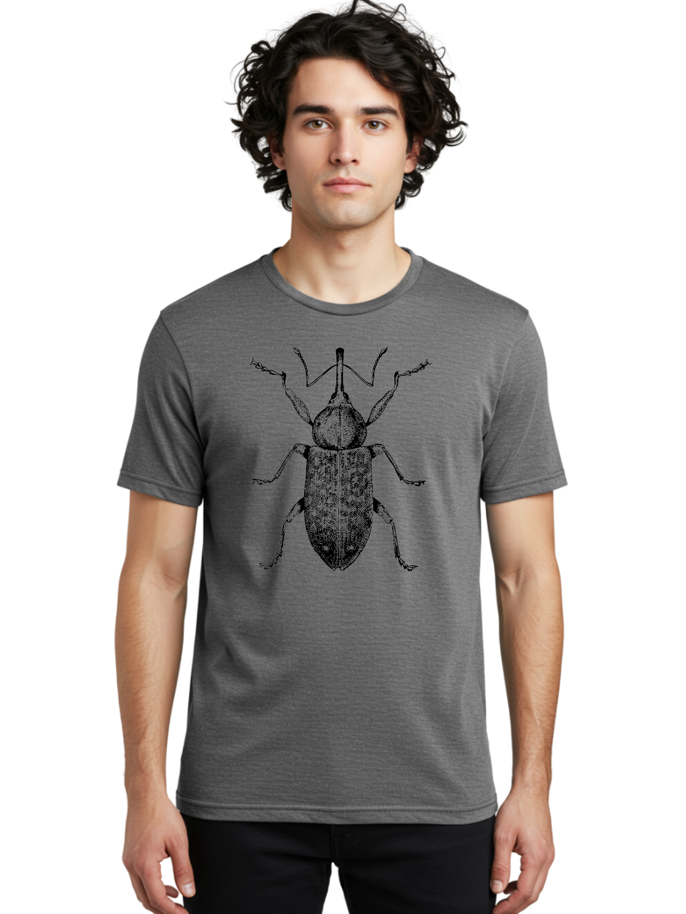 Beetle-2 Men'S Graphic Tee, 100% Cotton, Comfortable Casual Summer Wear, Machine Washable, Boll Weevil, Insect Illustration, Detailed Artwork, Weevil Species, Agricultural Pest, Entomology Art, Black And Green Illustration, Intricate Design Aab505