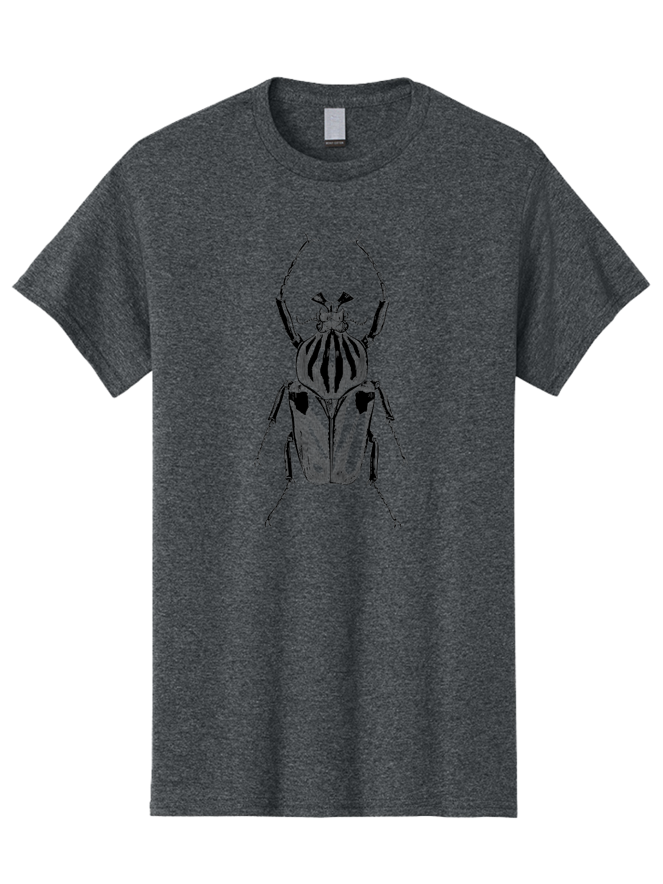 Beetle-Illustration-1 Men'S Graphic Tee, 100% Cotton, Comfortable Casual Summer Wear, Machine Washable, Beetle Illustration, Insect Art, Entomology, Striped Beetle, Black And Green, Detailed Drawing, Wildlife Illustration, Bug Graphics Aab507