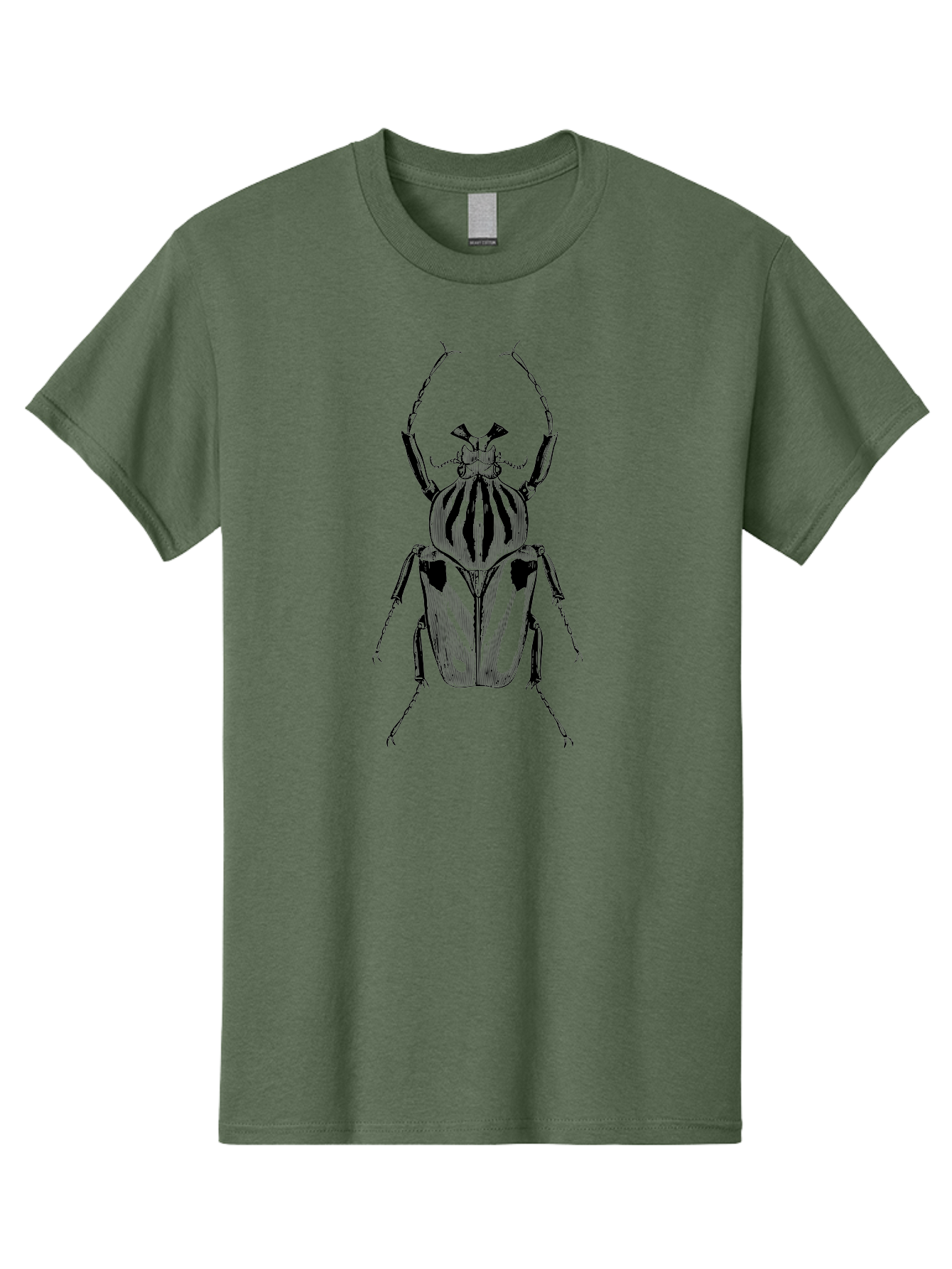 Beetle-Illustration-1 Men'S Graphic Tee, 100% Cotton, Comfortable Casual Summer Wear, Machine Washable, Beetle Illustration, Insect Art, Entomology, Striped Beetle, Black And Green, Detailed Drawing, Wildlife Illustration, Bug Graphics Aab507