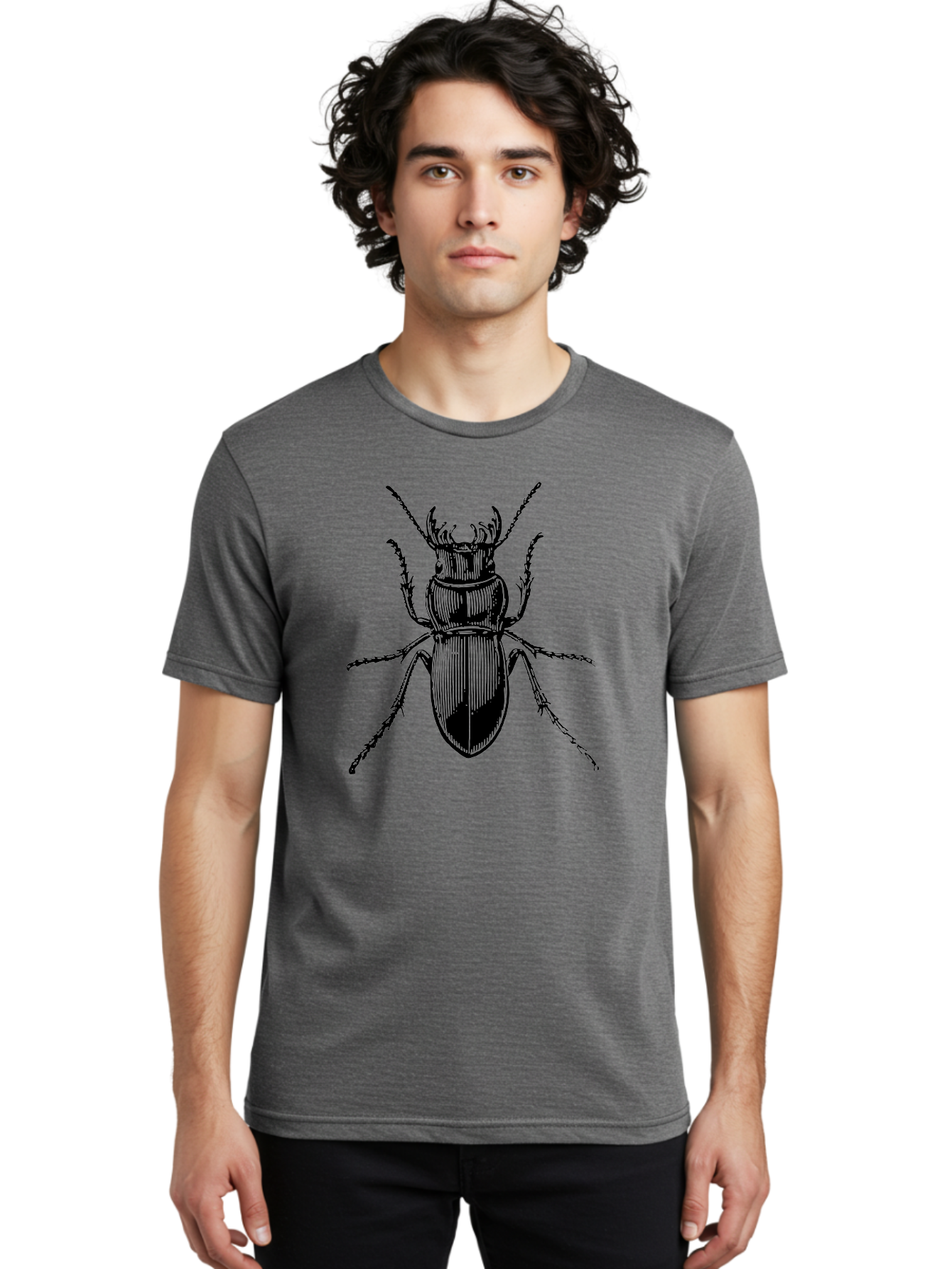 Beetle-Illustration-2 Men'S Graphic Tee, 100% Cotton, Comfortable Casual Summer Wear, Machine Washable, Beetle Illustration, Black Insect, Detailed Drawing, Entomology Art, Insect Anatomy, Wildlife Graphic, Bug Design, Ornate Beetle Aab508