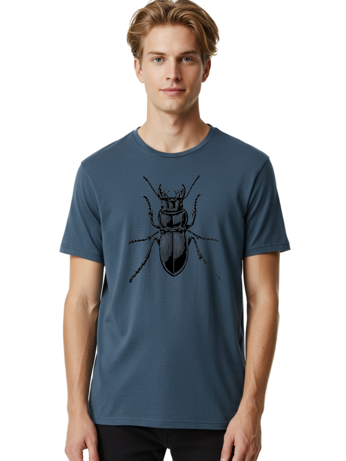 Beetle-Illustration-2 Men'S Graphic Tee, 100% Cotton, Comfortable Casual Summer Wear, Machine Washable, Beetle Illustration, Black Insect, Detailed Drawing, Entomology Art, Insect Anatomy, Wildlife Graphic, Bug Design, Ornate Beetle Aab508