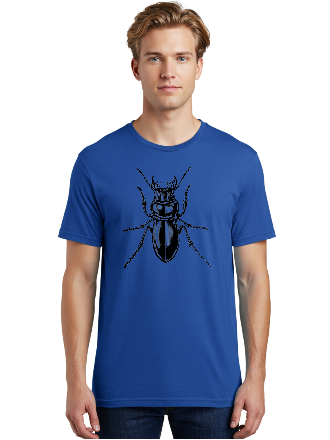 Beetle-Illustration-2 Men'S Graphic Tee, 100% Cotton, Comfortable Casual Summer Wear, Machine Washable, Beetle Illustration, Black Insect, Detailed Drawing, Entomology Art, Insect Anatomy, Wildlife Graphic, Bug Design, Ornate Beetle Aab508
